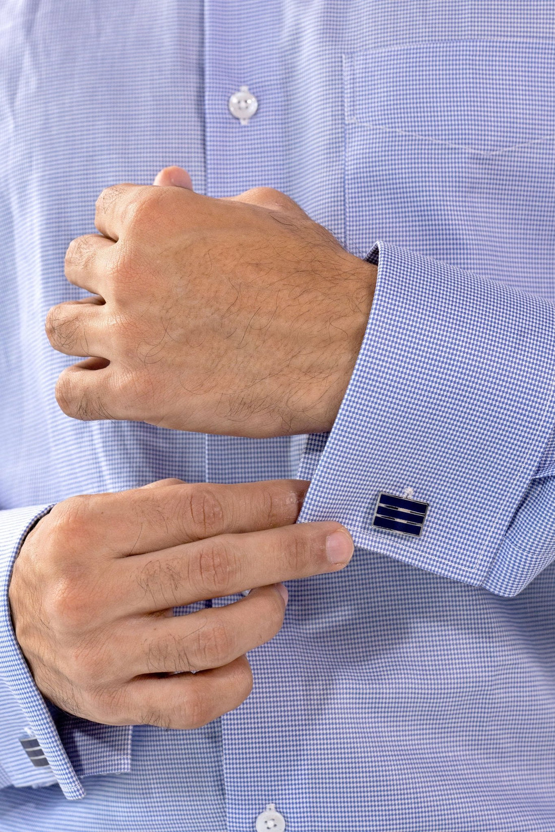 Blue Puppytooth French Cuff Shirt 2-Ply