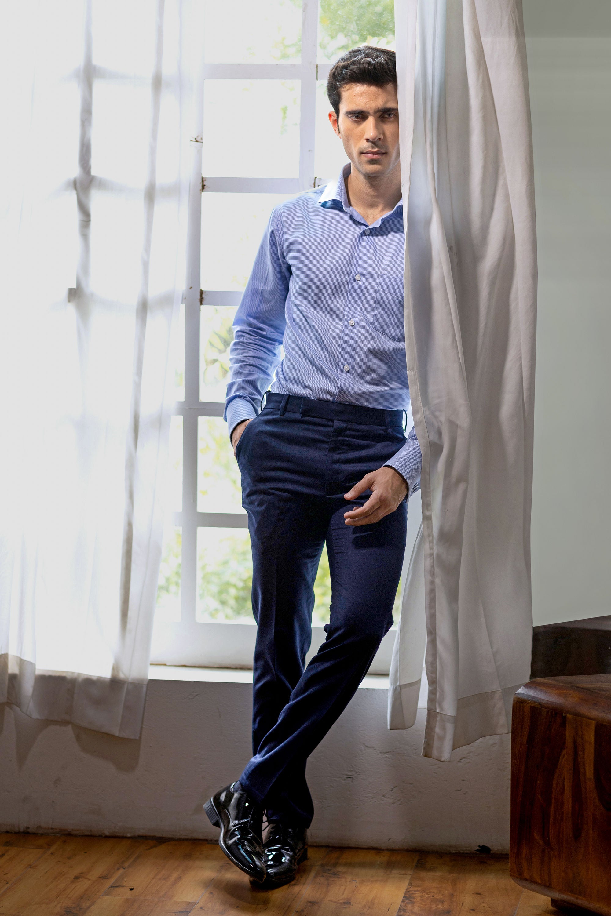 Blue Puppytooth French Cuff Shirt 2-Ply – slide 2