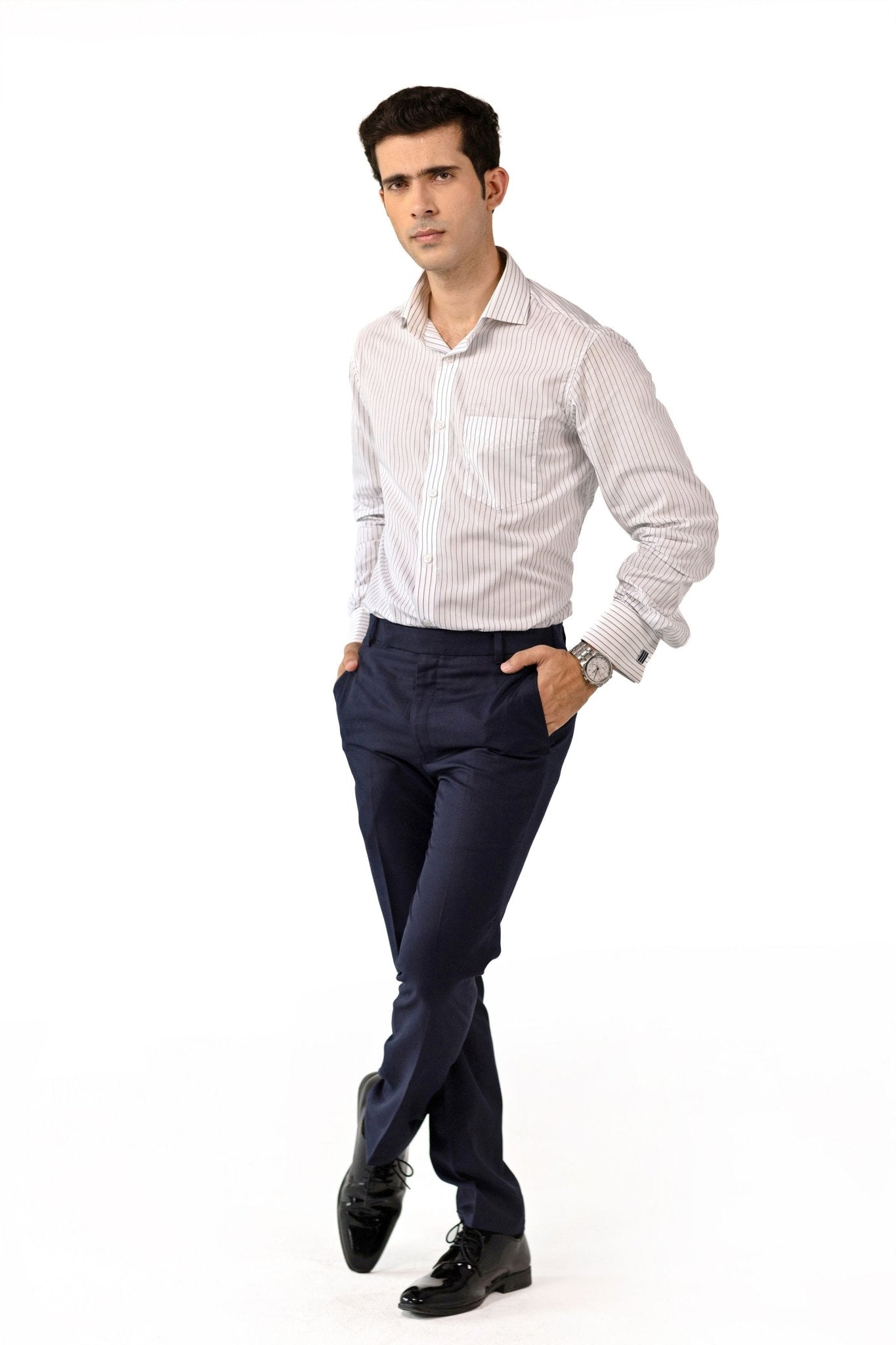 White & Blue Pencil Stripe Shirt – 2-Ply