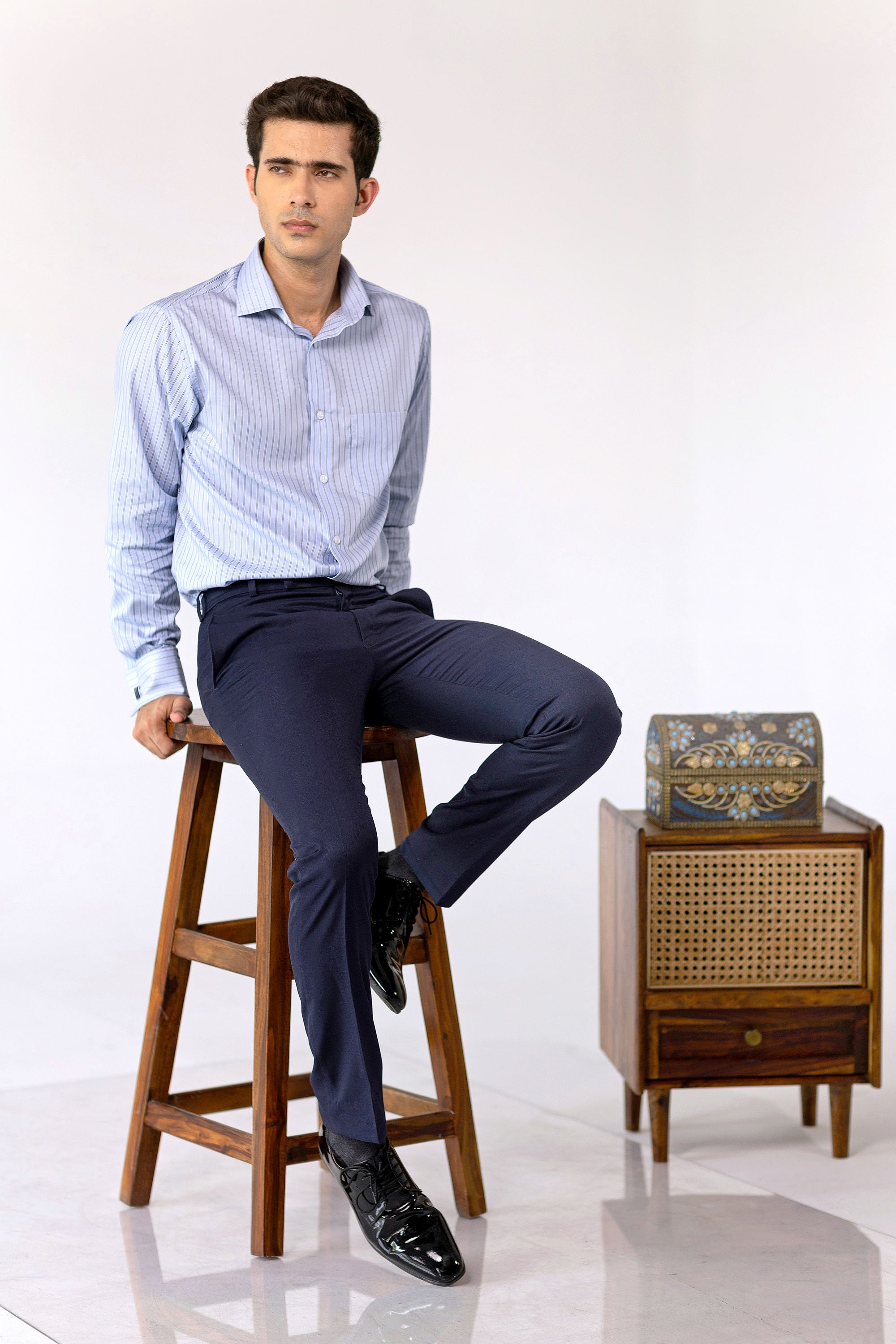 Blue Bengal Stripe French Cuff Shirt –Non-Iron – slide 1