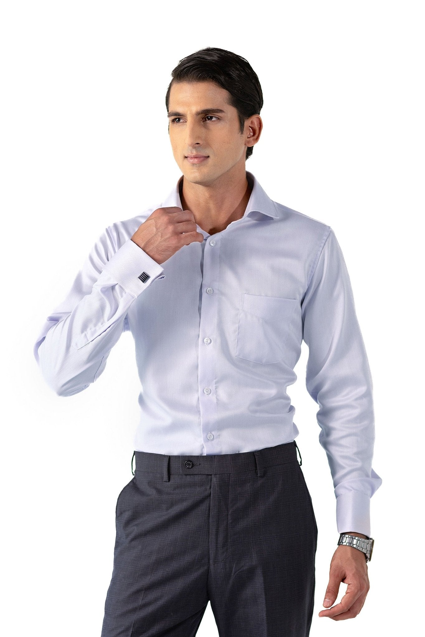 Ice Blue Herringbone Shirt 2-Ply