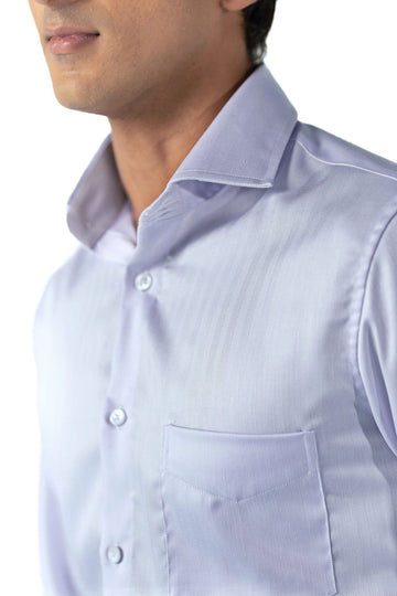 Ice Blue Herringbone French Cuff Shirt 2-Ply