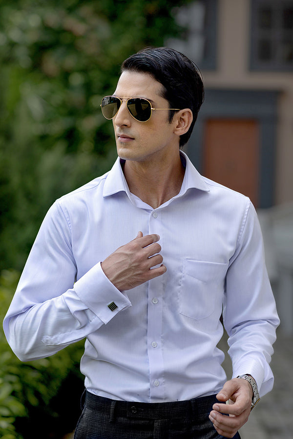 Ice Blue Herringbone French Cuff Shirt 2-Ply