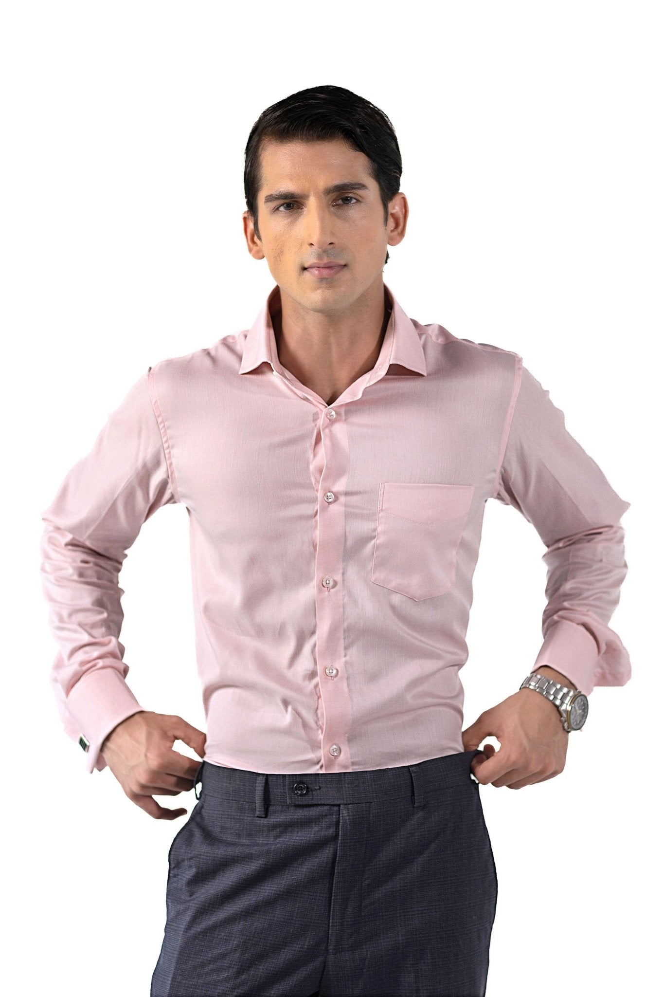 Pink Herringbone French Cuff Shirt – 100s 2-Ply