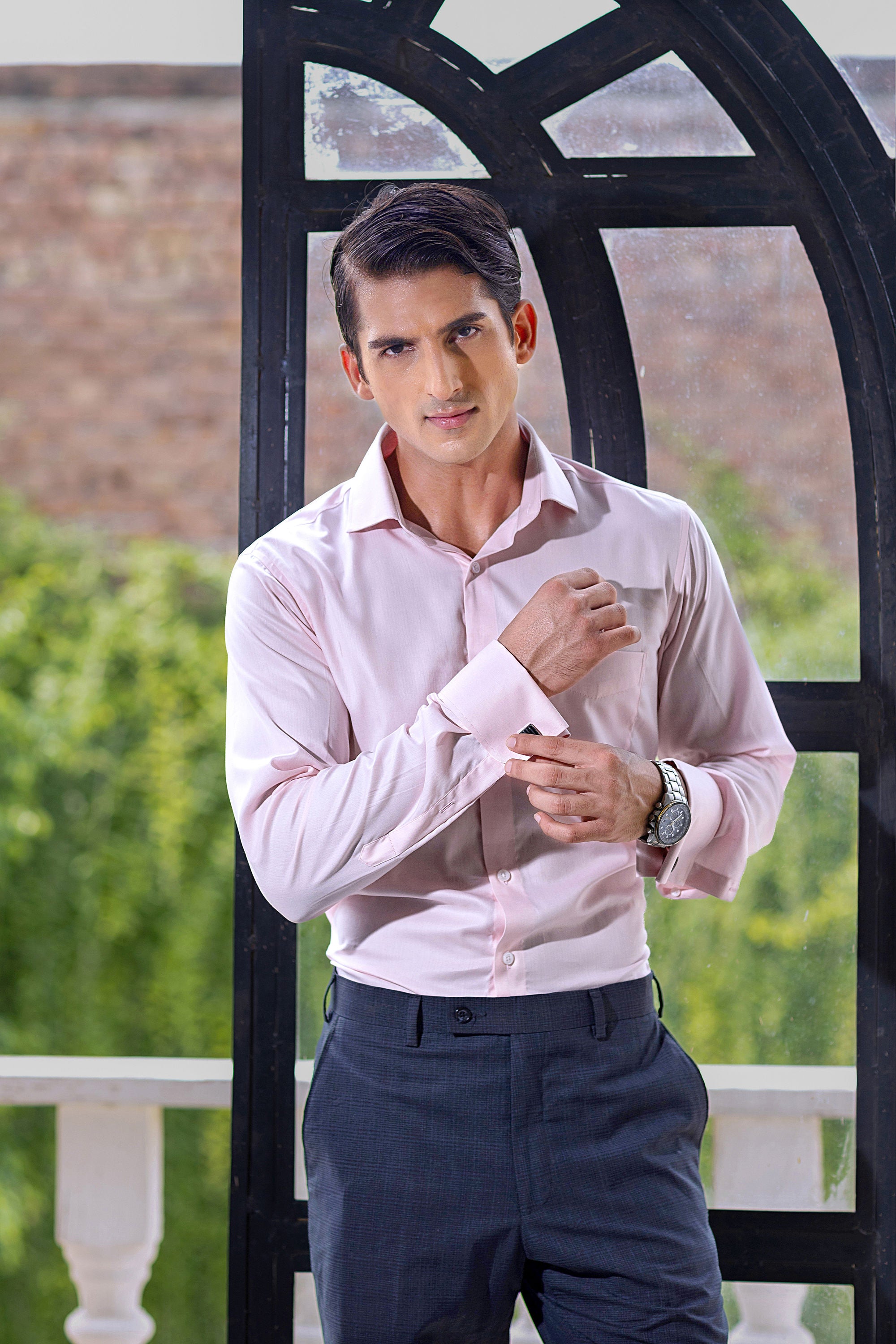 Pink Herringbone French Cuff Shirt – 100s 2-Ply – slide 2