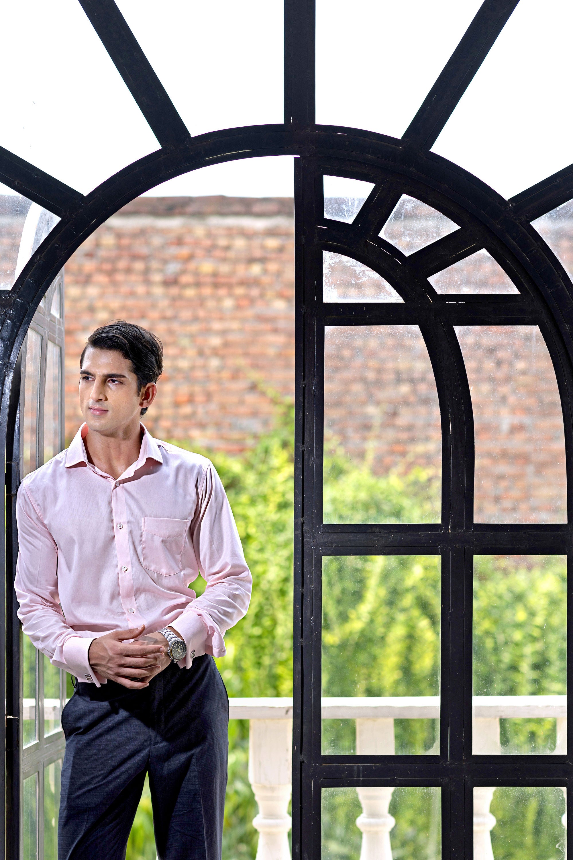 Pink Herringbone French Cuff Shirt – 100s 2-Ply – slide 3