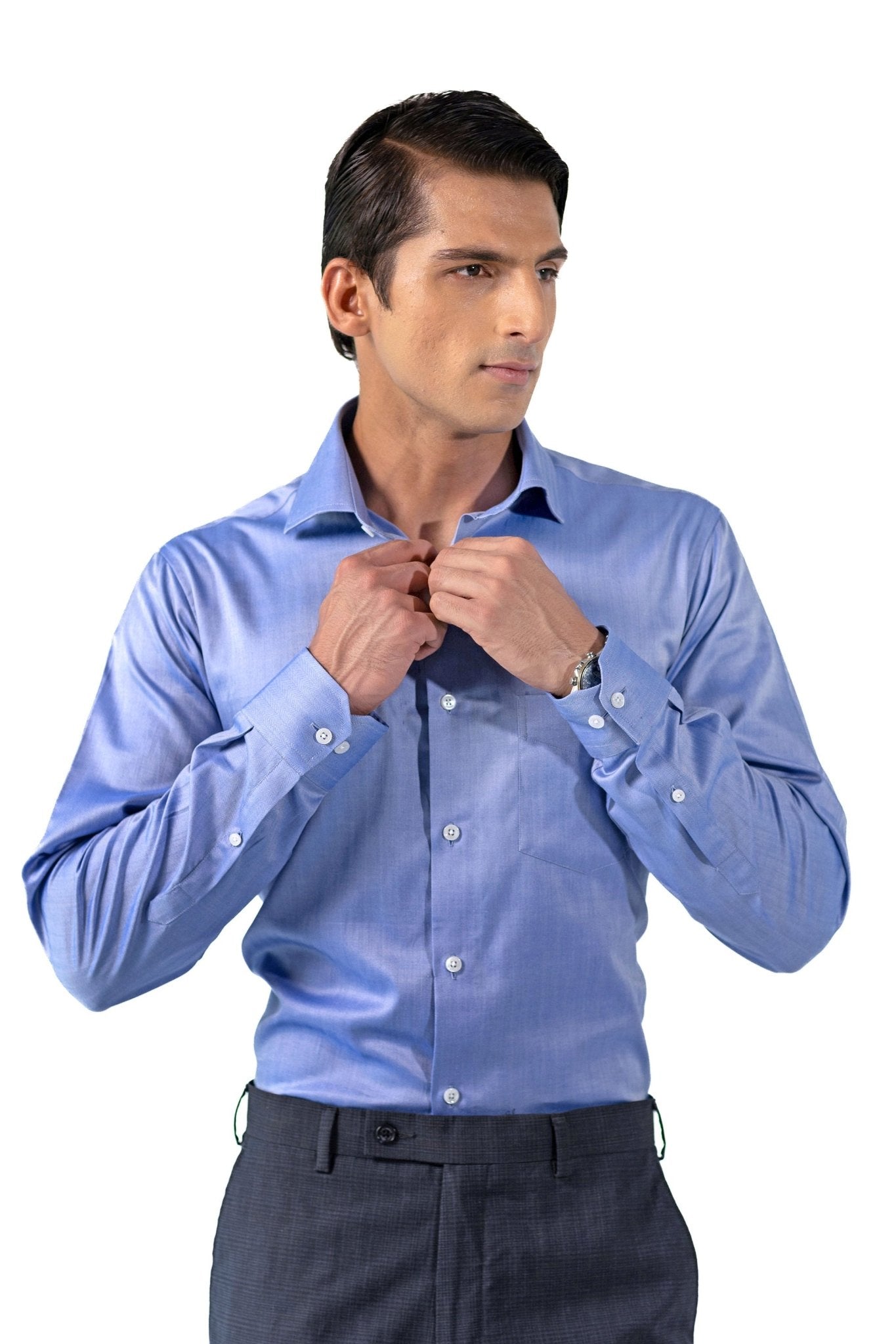 Blue Herringbone Shirt 80s 2-Ply
