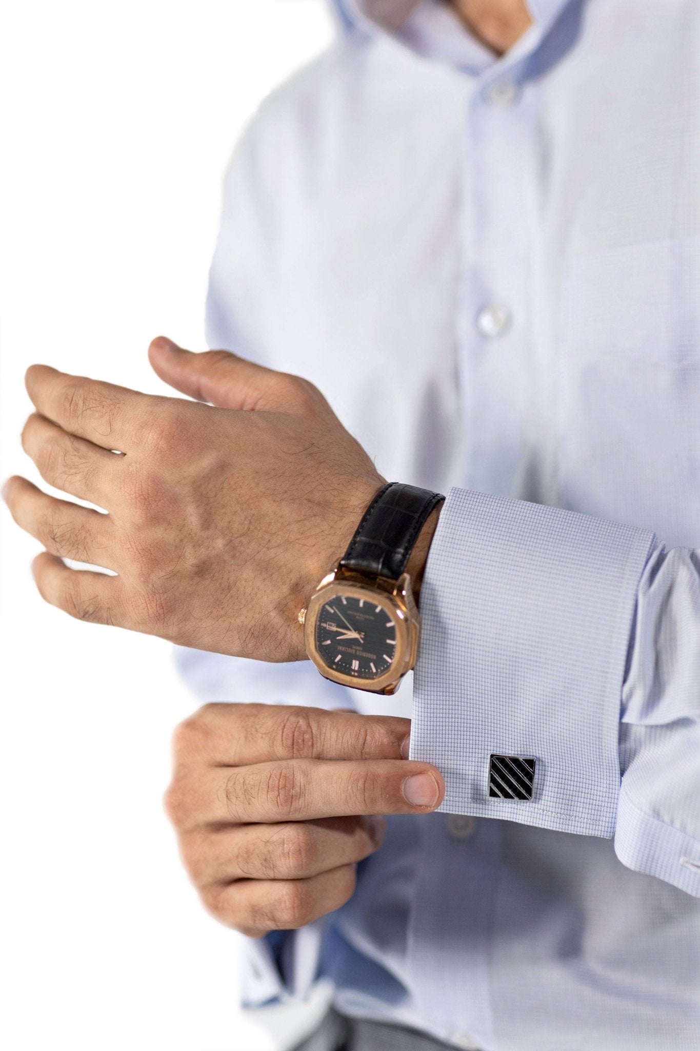 Blue Graph Check French Cuff Shirt 70s 2-Ply