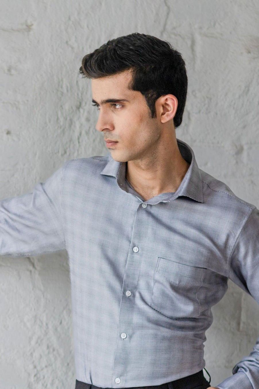 Black & White Puppytooth French Cuff Shirt – 60s 2-Ply – slide 3