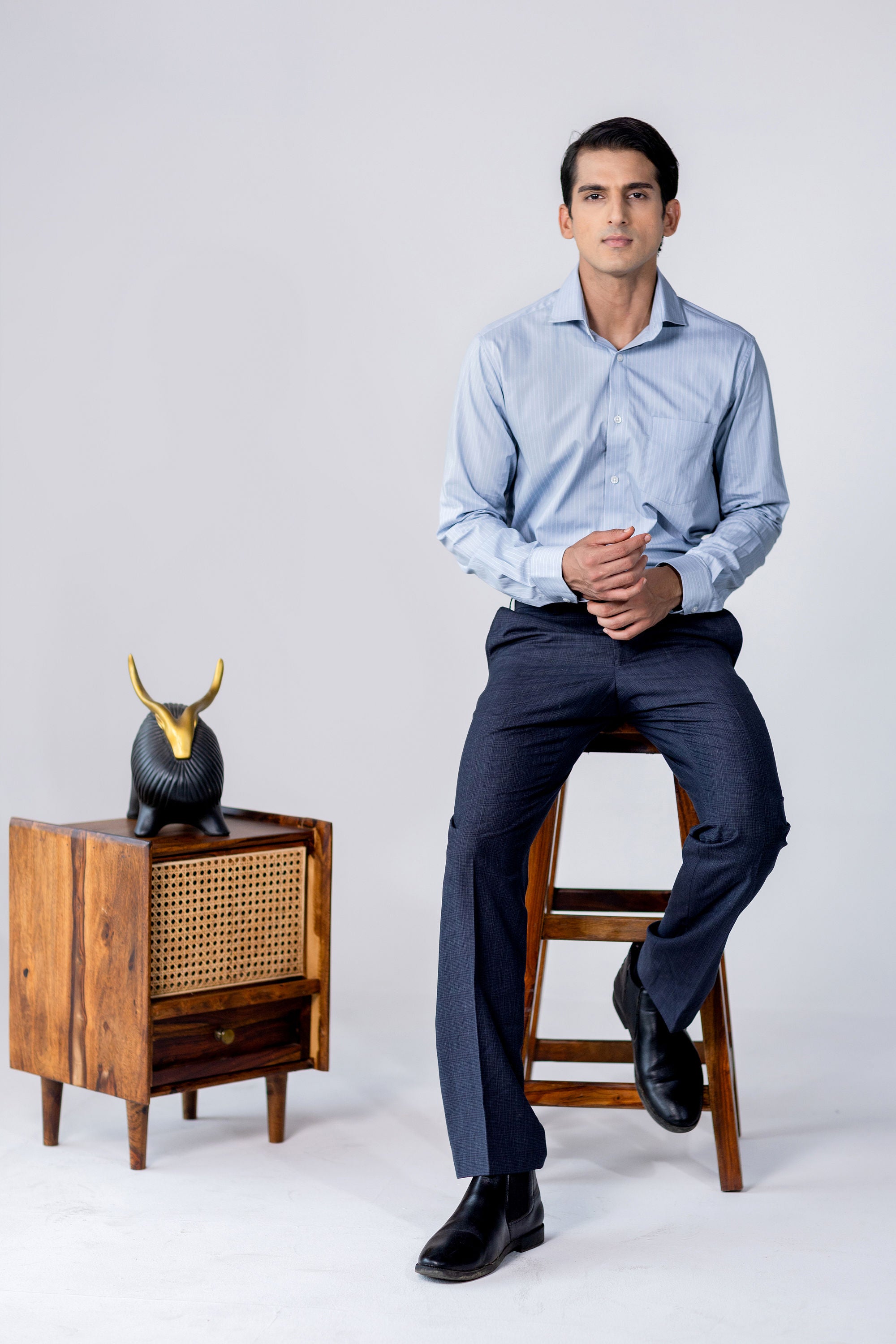 Sky Blue Pinstripe Shirt 100s 2- Ply – slide 1