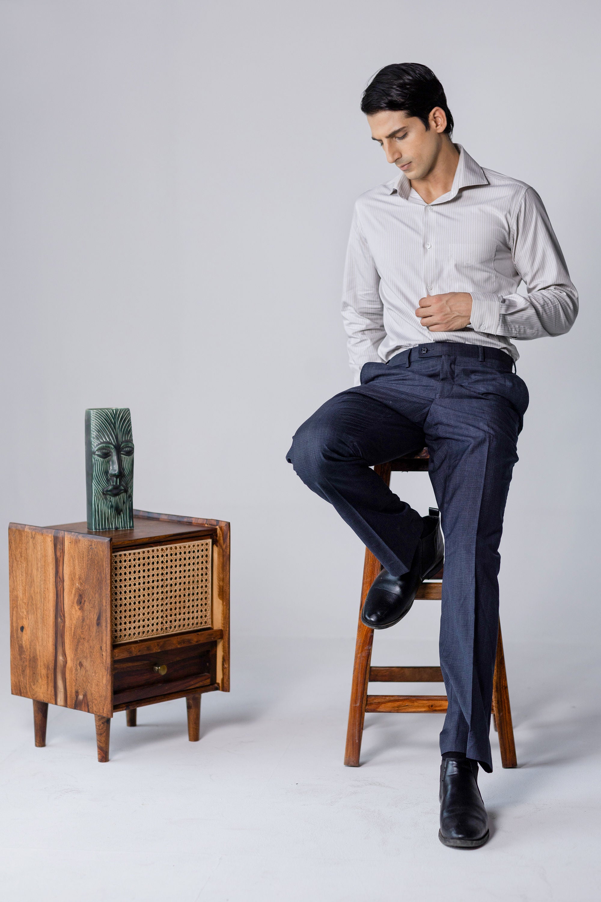 Beige Stripe Shirt 80s 2-Ply Organic Cotton – slide 2