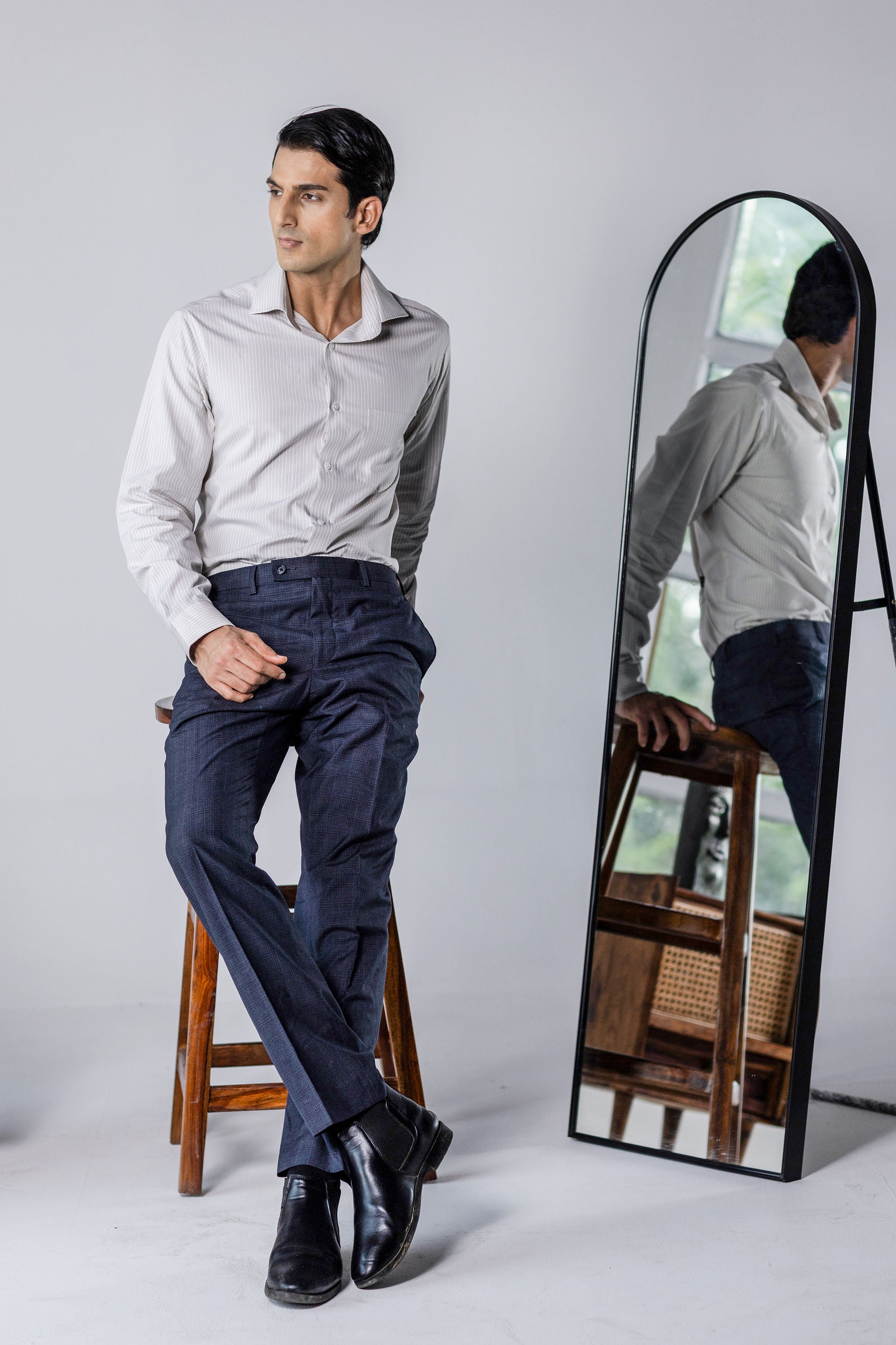 Beige Stripe Shirt 80s 2-Ply Organic Cotton – slide 3