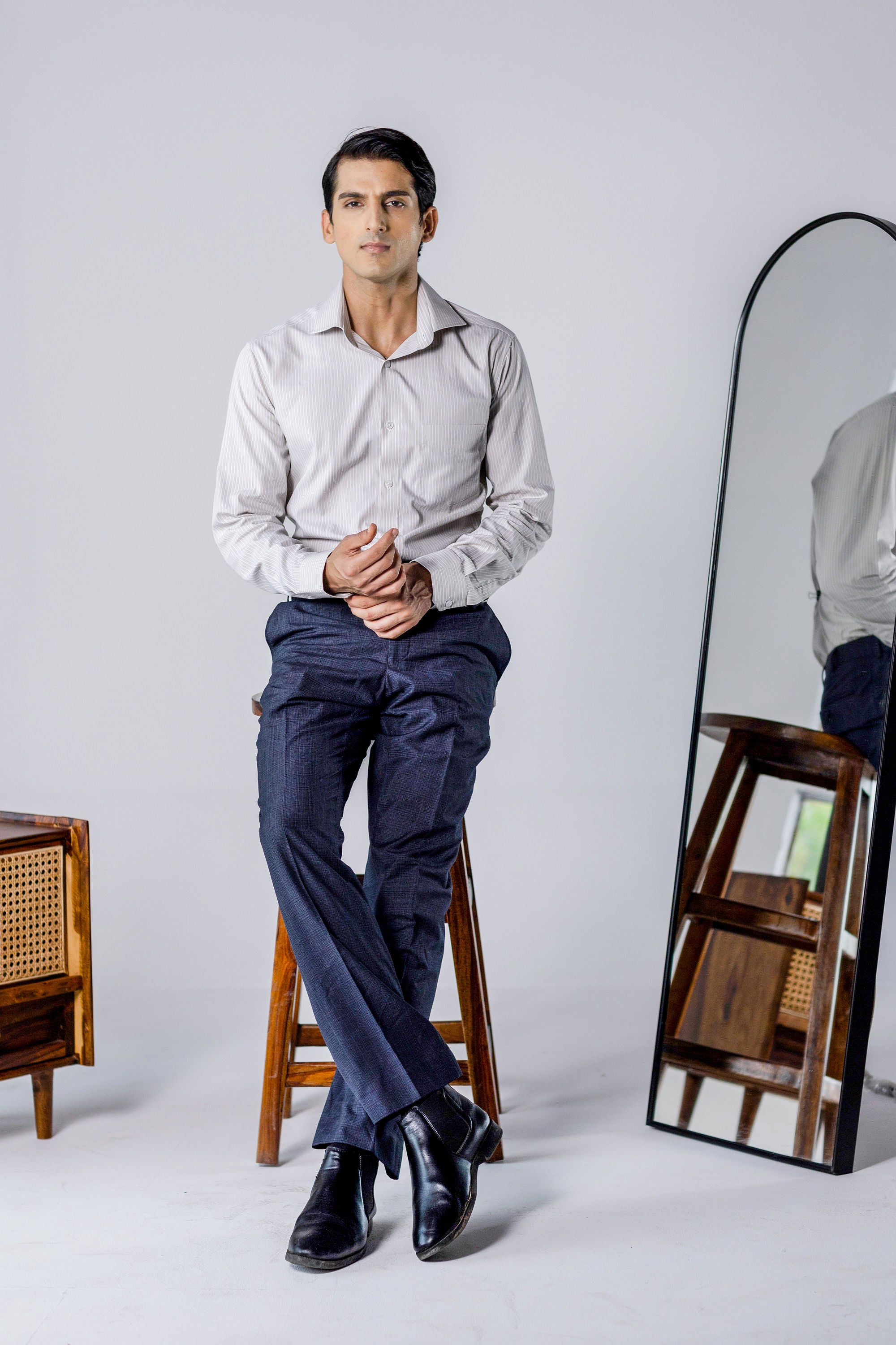 Beige Stripe Shirt 80s 2-Ply Organic Cotton – slide 4