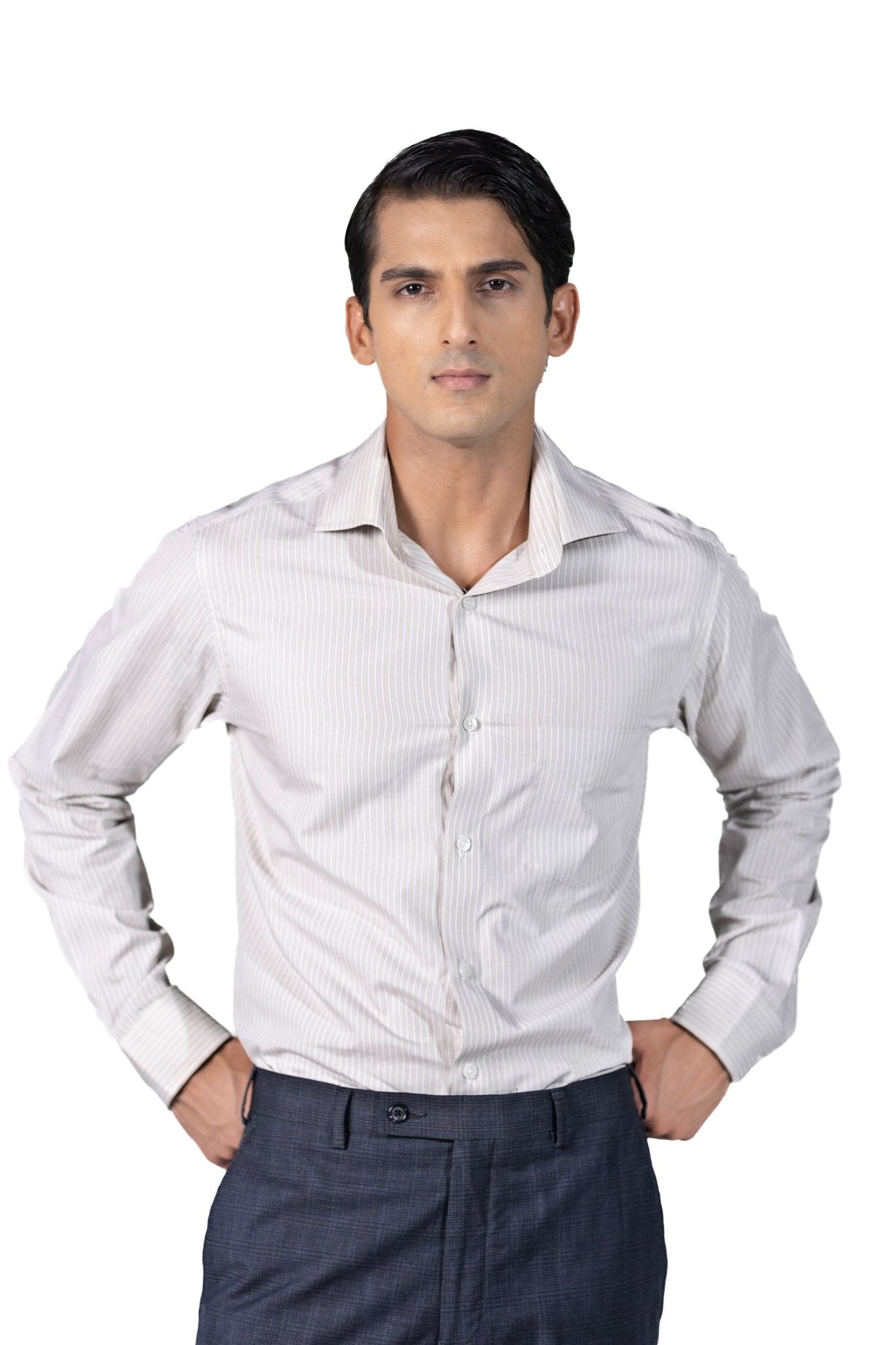 Beige Stripe Shirt 80s 2-Ply Organic Cotton