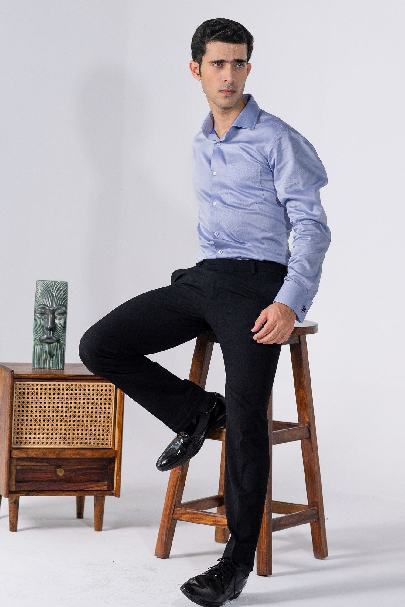 Blue Micro Dobby French Cuff Shirt 2-Ply – slide 1