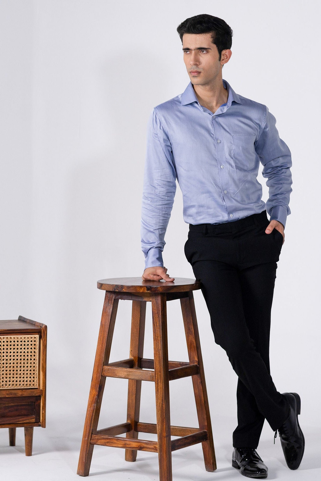 Blue Micro Dobby French Cuff Shirt 2-Ply