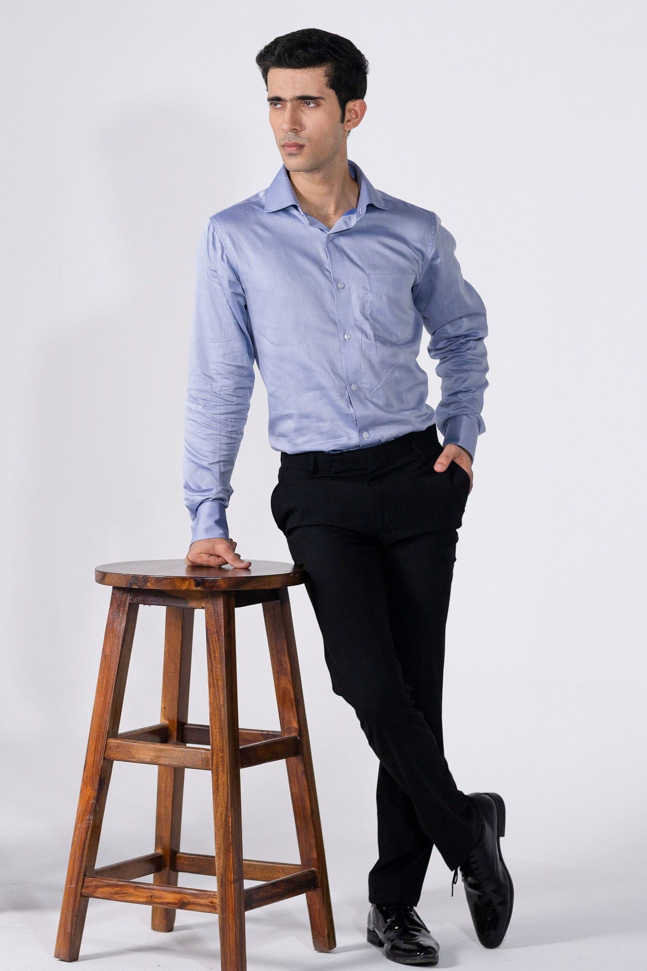 Blue Micro Dobby French Cuff Shirt 2-Ply – slide 3