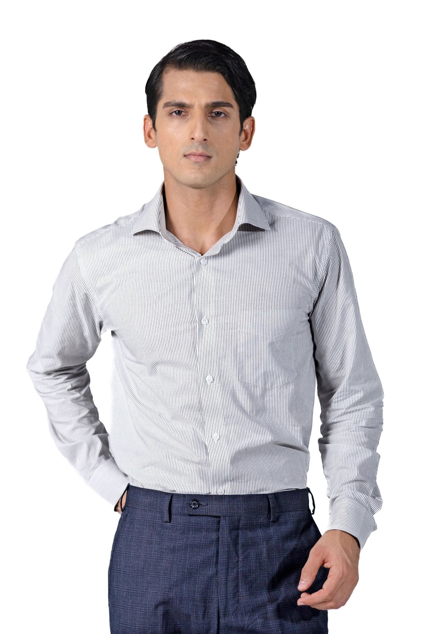 White and Black Pinstripe Shirt 100s 2-Ply