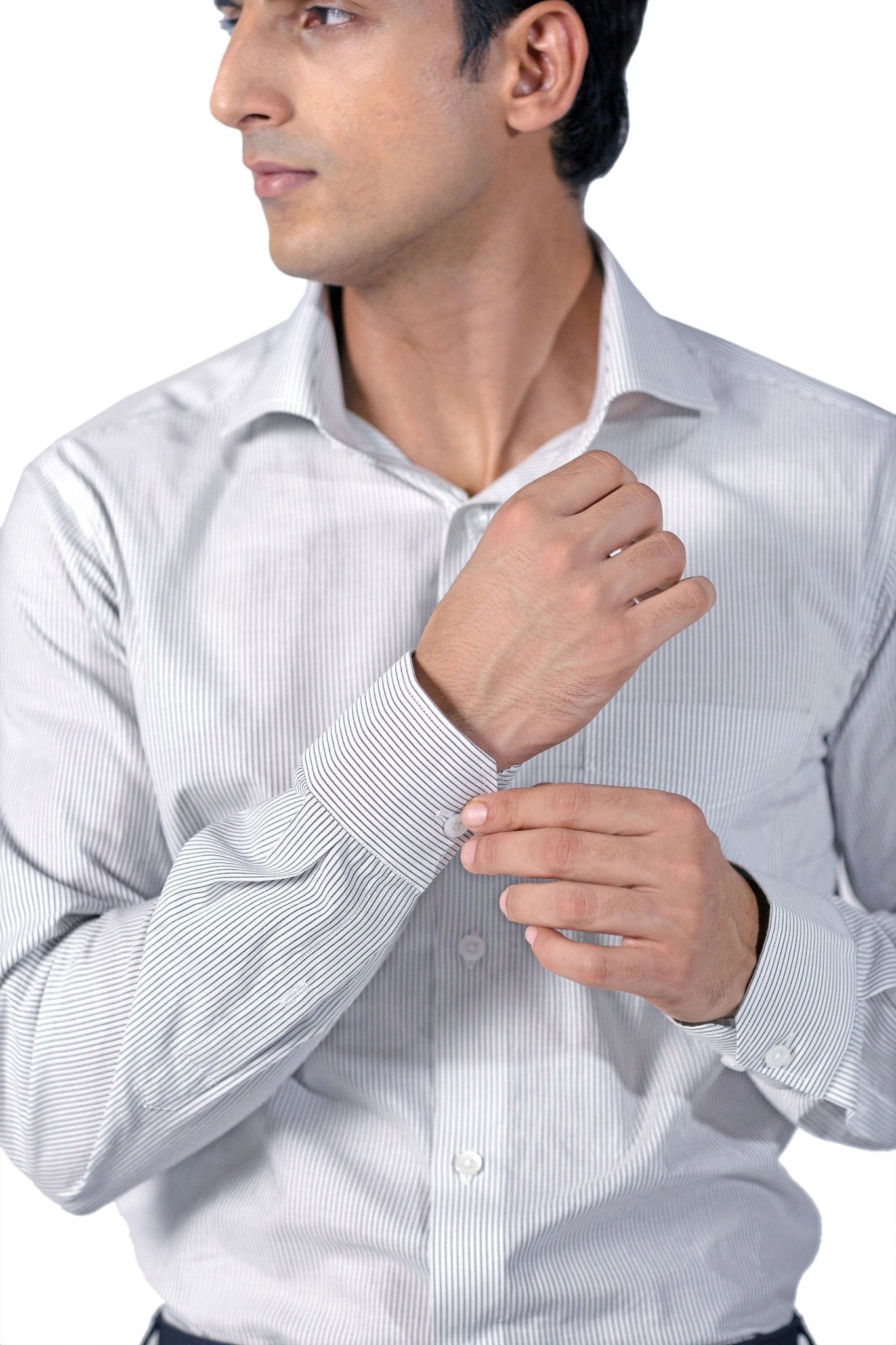 White and Black Pinstripe Shirt 100s 2-Ply