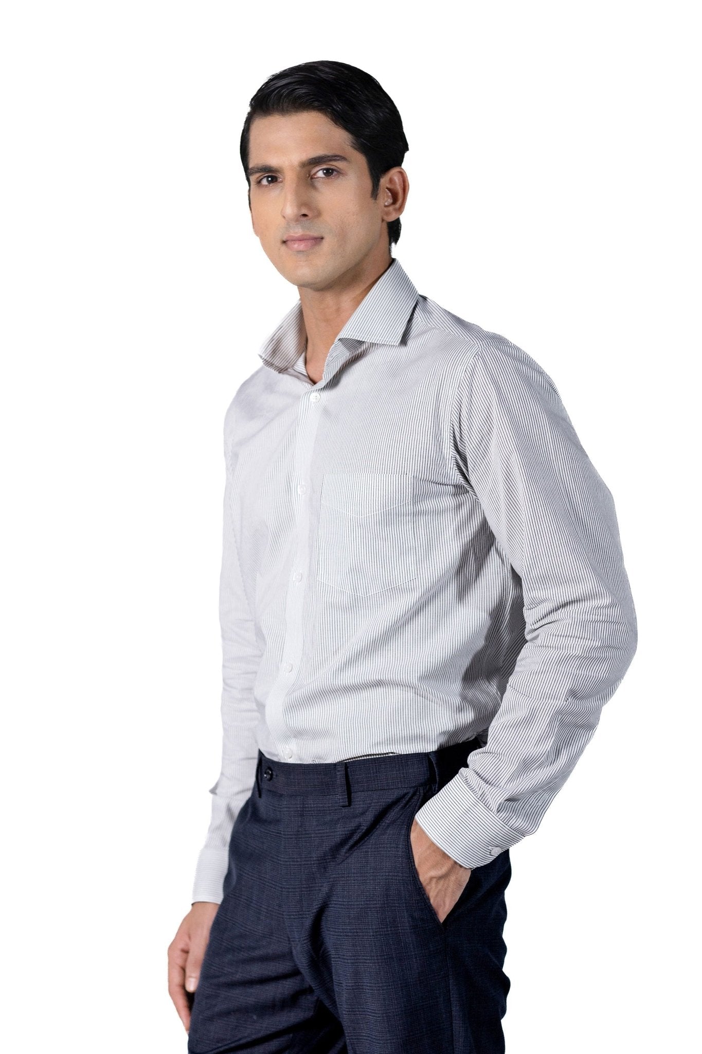 White and Black Pinstripe Shirt 100s 2-Ply