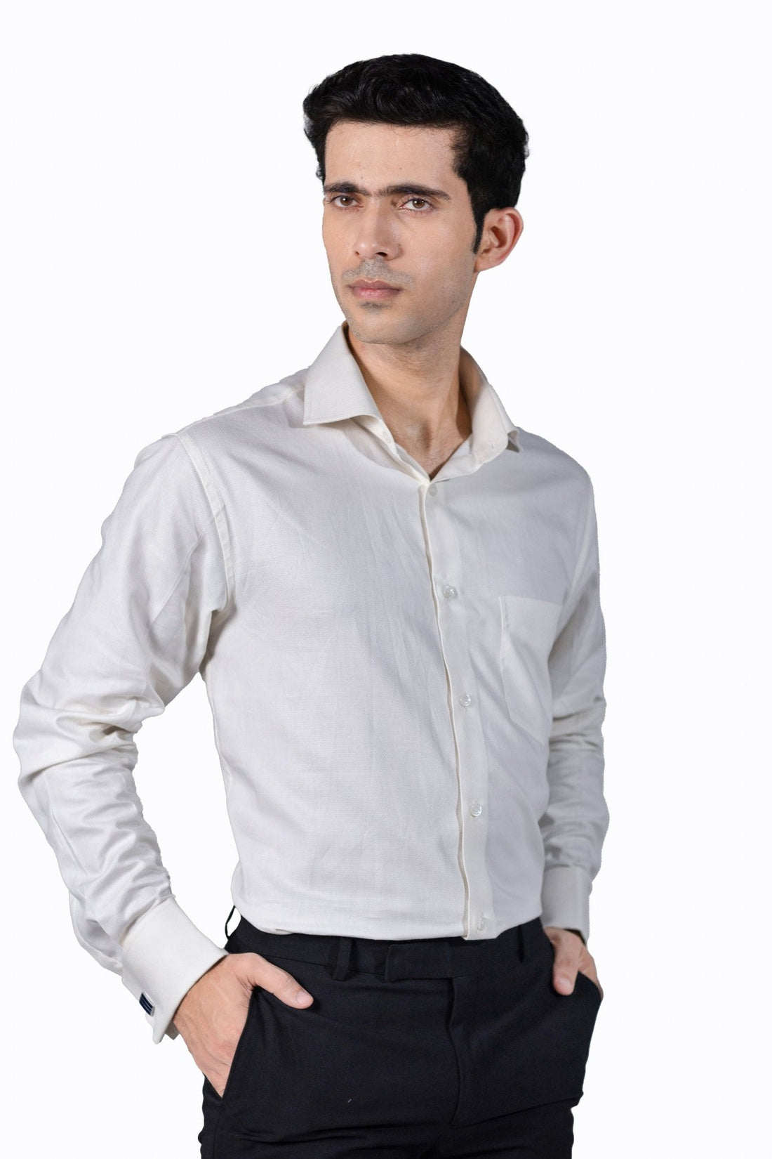 Cream Dobby French Cuff Shirt 100s 2 Ply