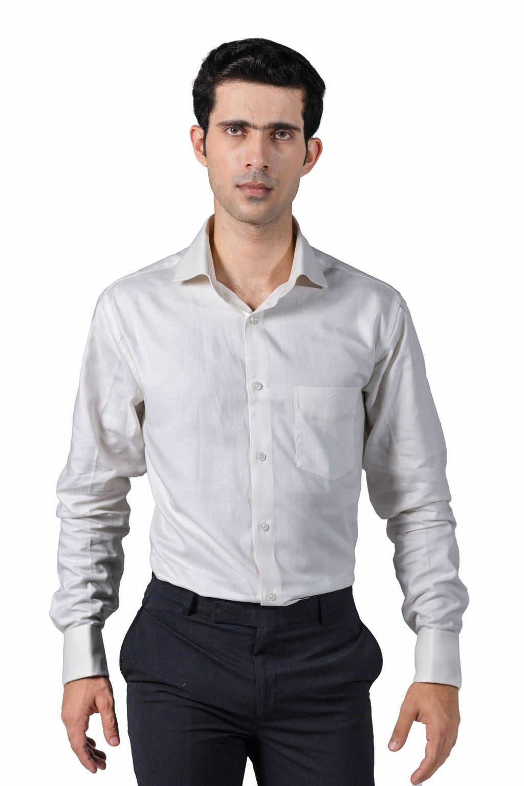 Cream Dobby French Cuff Shirt 100s 2 Ply