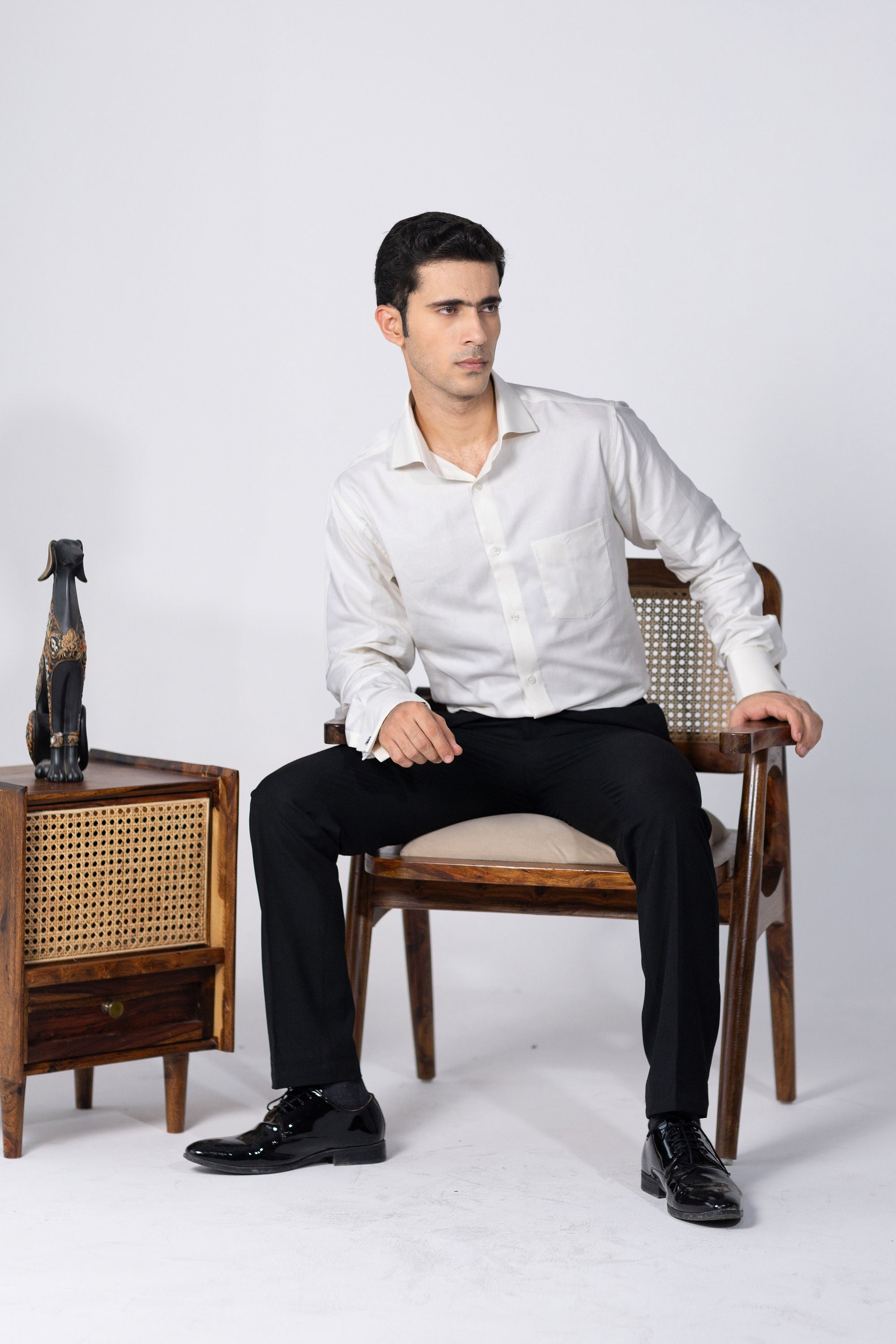 Cream Dobby French Cuff Shirt 100s 2 Ply – slide 2