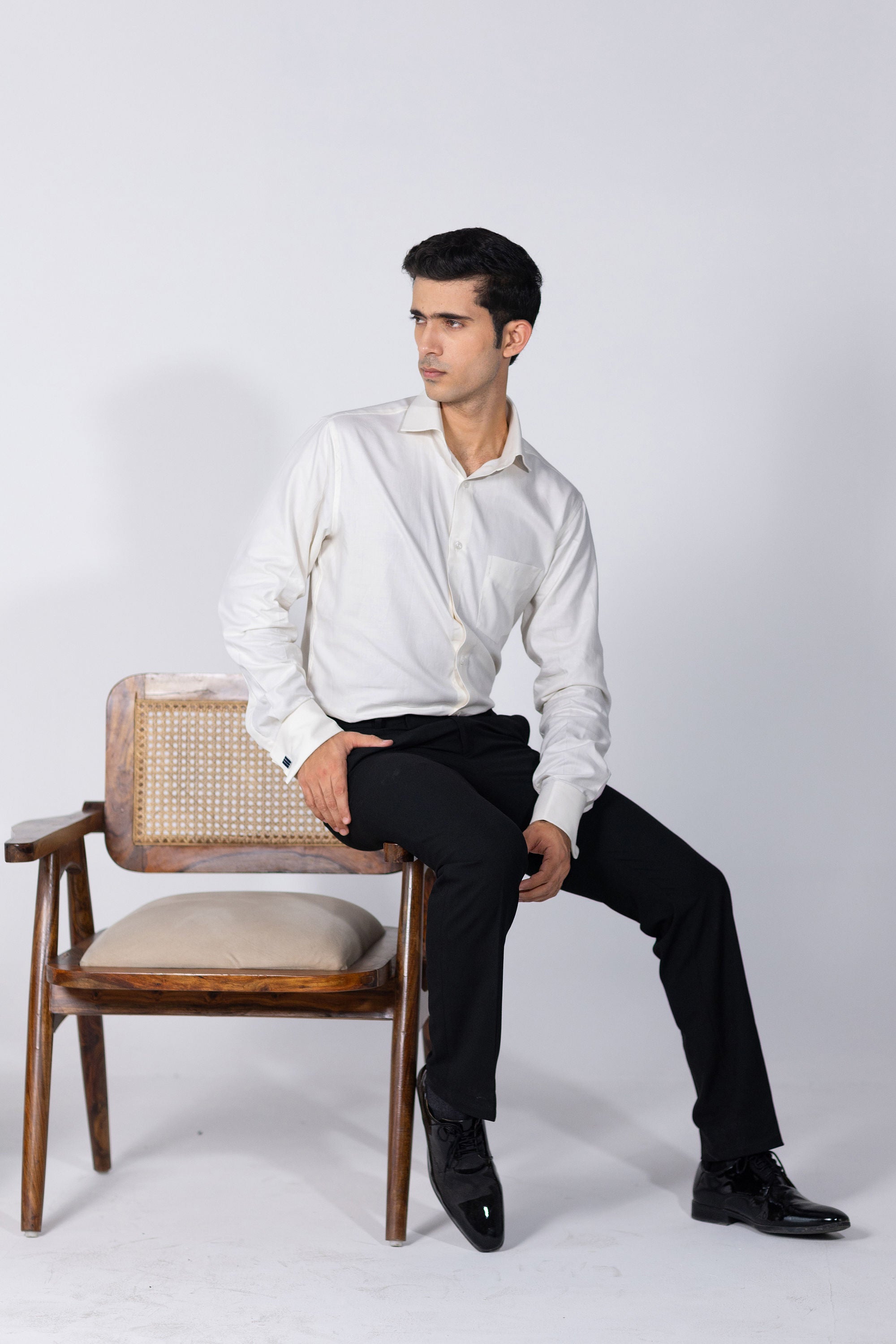 Cream Dobby French Cuff Shirt 100s 2 Ply – slide 3