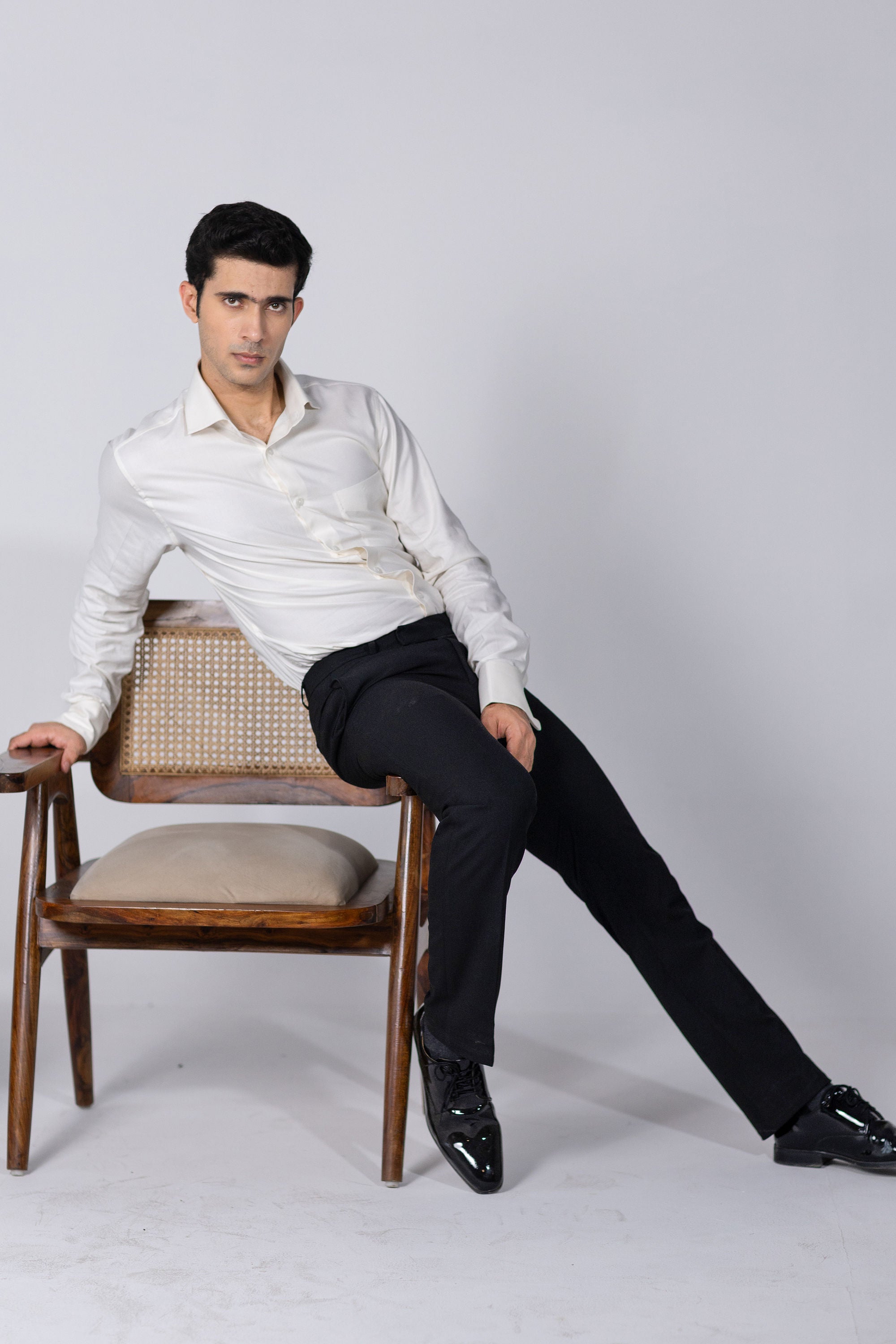 Cream Dobby French Cuff Shirt 100s 2 Ply – slide 4