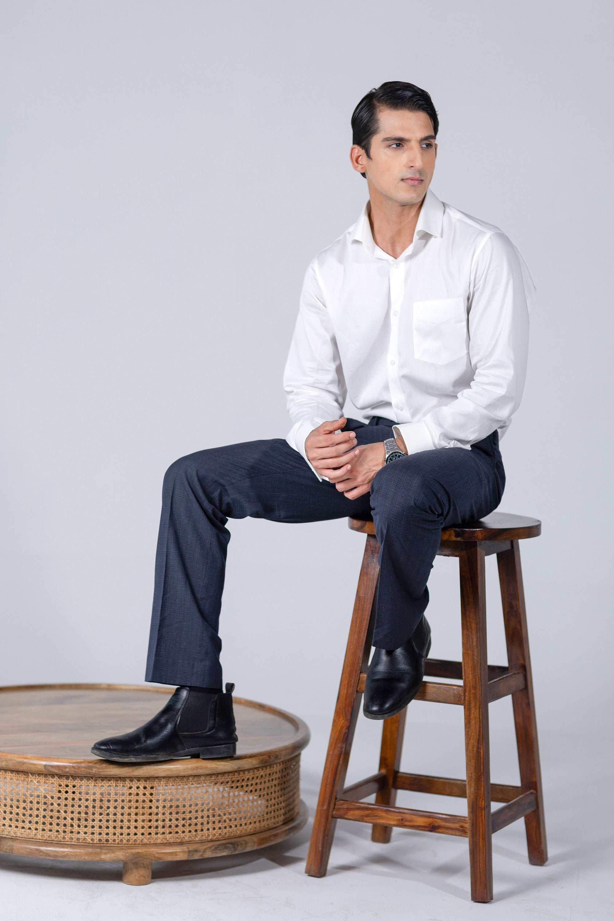 White Twill French Cuff Shirt 80s 2 Ply – slide 1