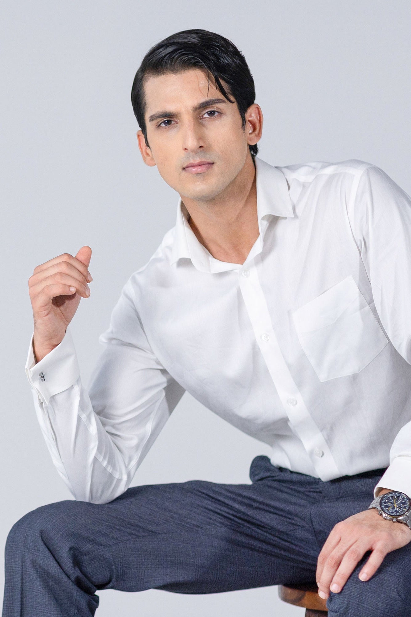 White Twill French Cuff Shirt 80s 2 Ply – slide 2