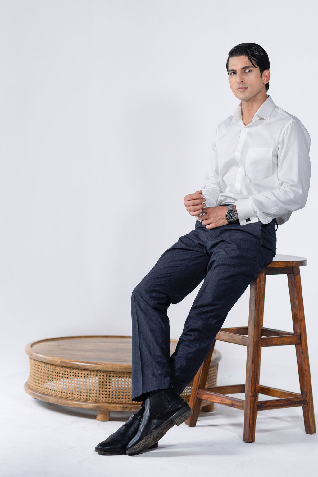 White Twill French Cuff Shirt 80s 2 Ply