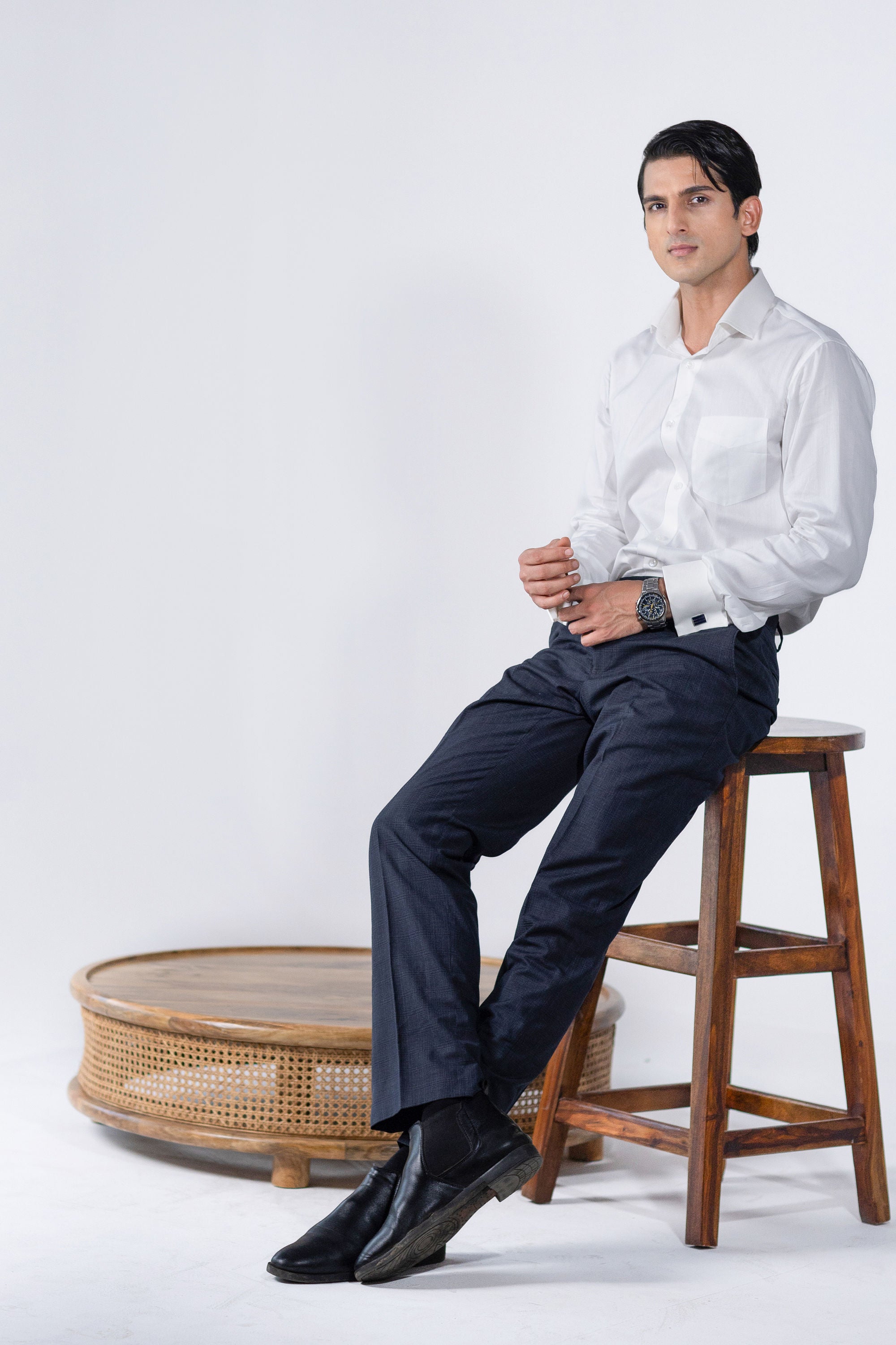 White Twill French Cuff Shirt 80s 2 Ply