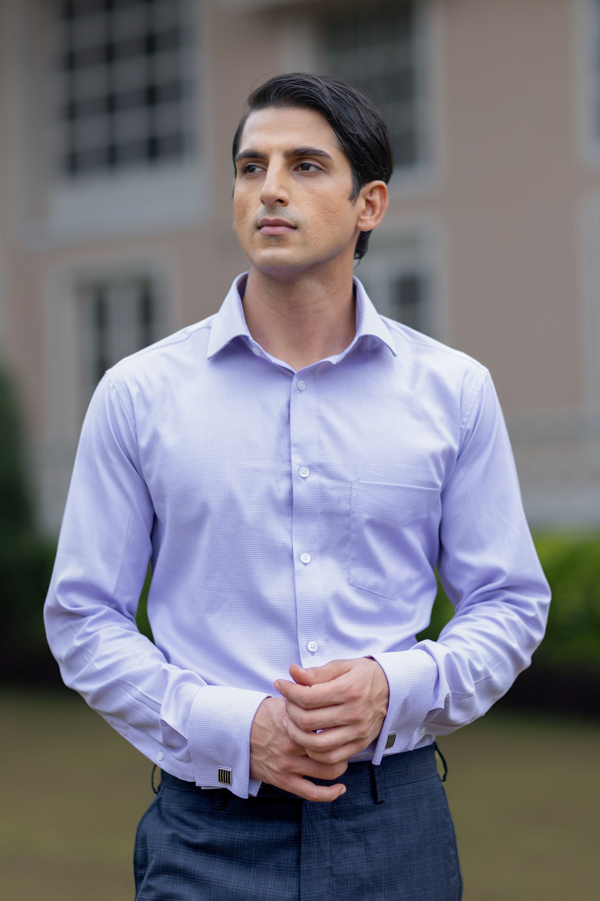 Lavender Puppytooth Dobby Shirt 80s 2Ply – slide 1