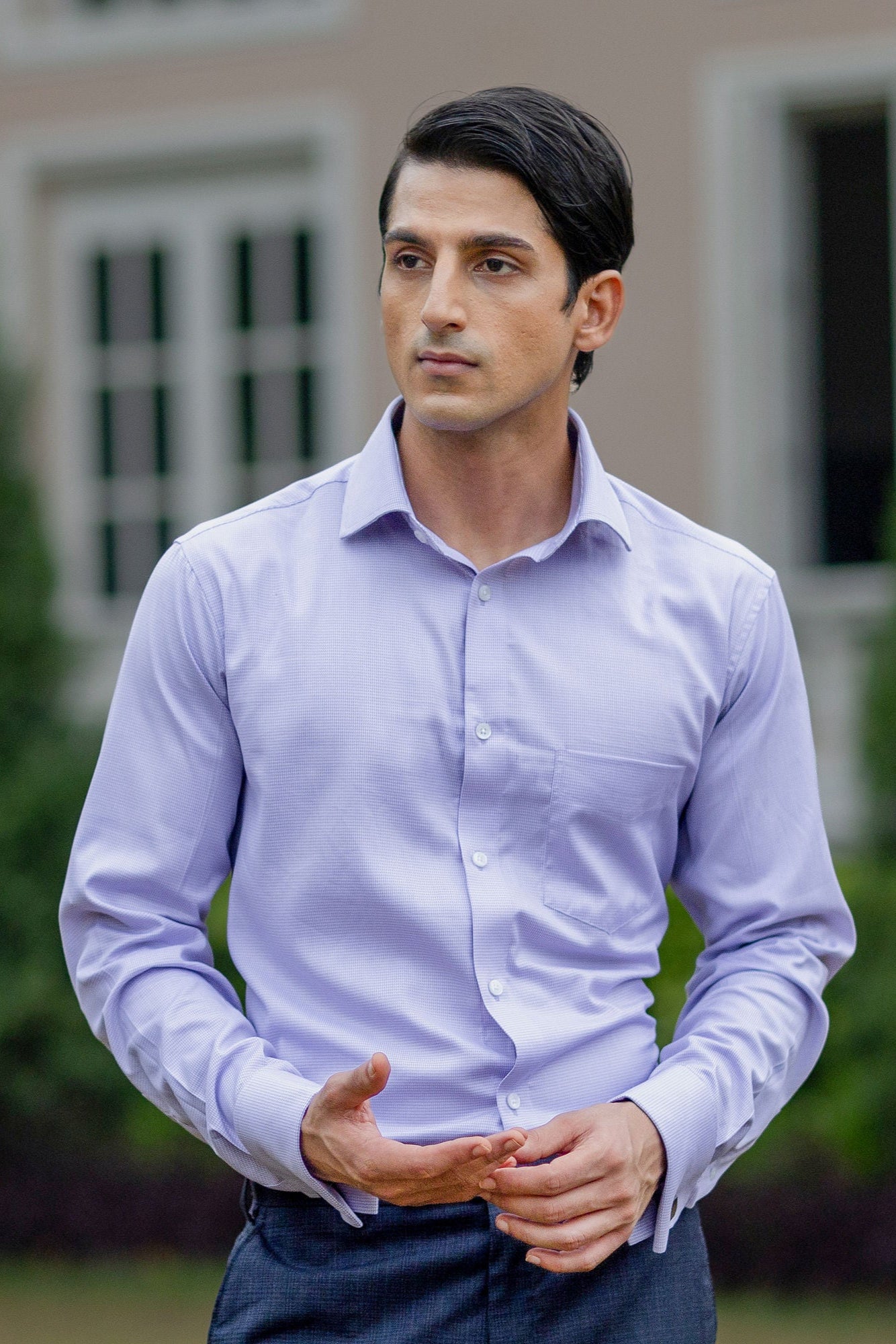 Lavender Puppytooth Dobby Shirt 80s 2Ply – slide 3