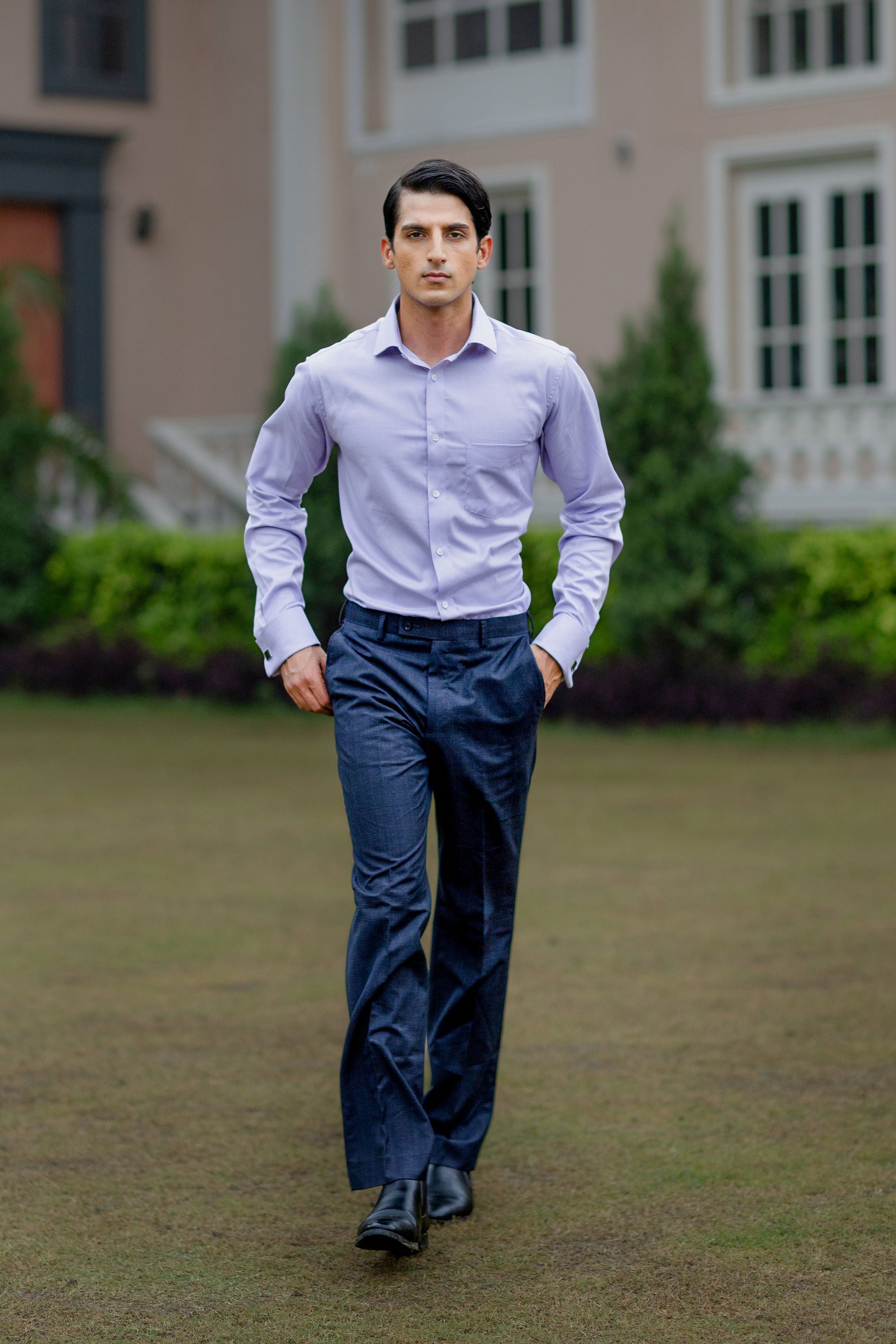 Lavender Puppytooth Dobby Shirt 80s 2Ply