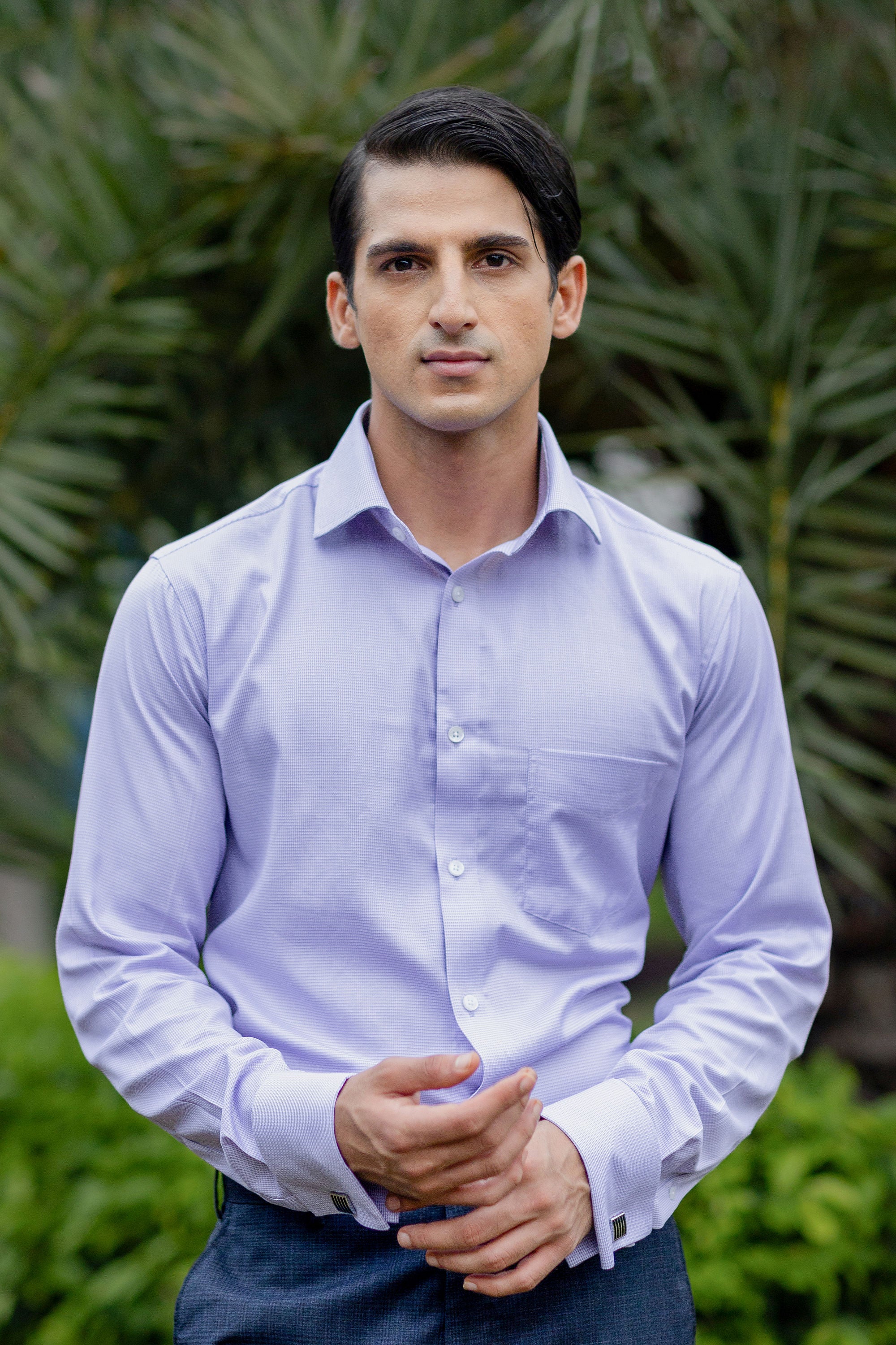 Lavender Puppytooth Dobby Shirt 80s 2Ply