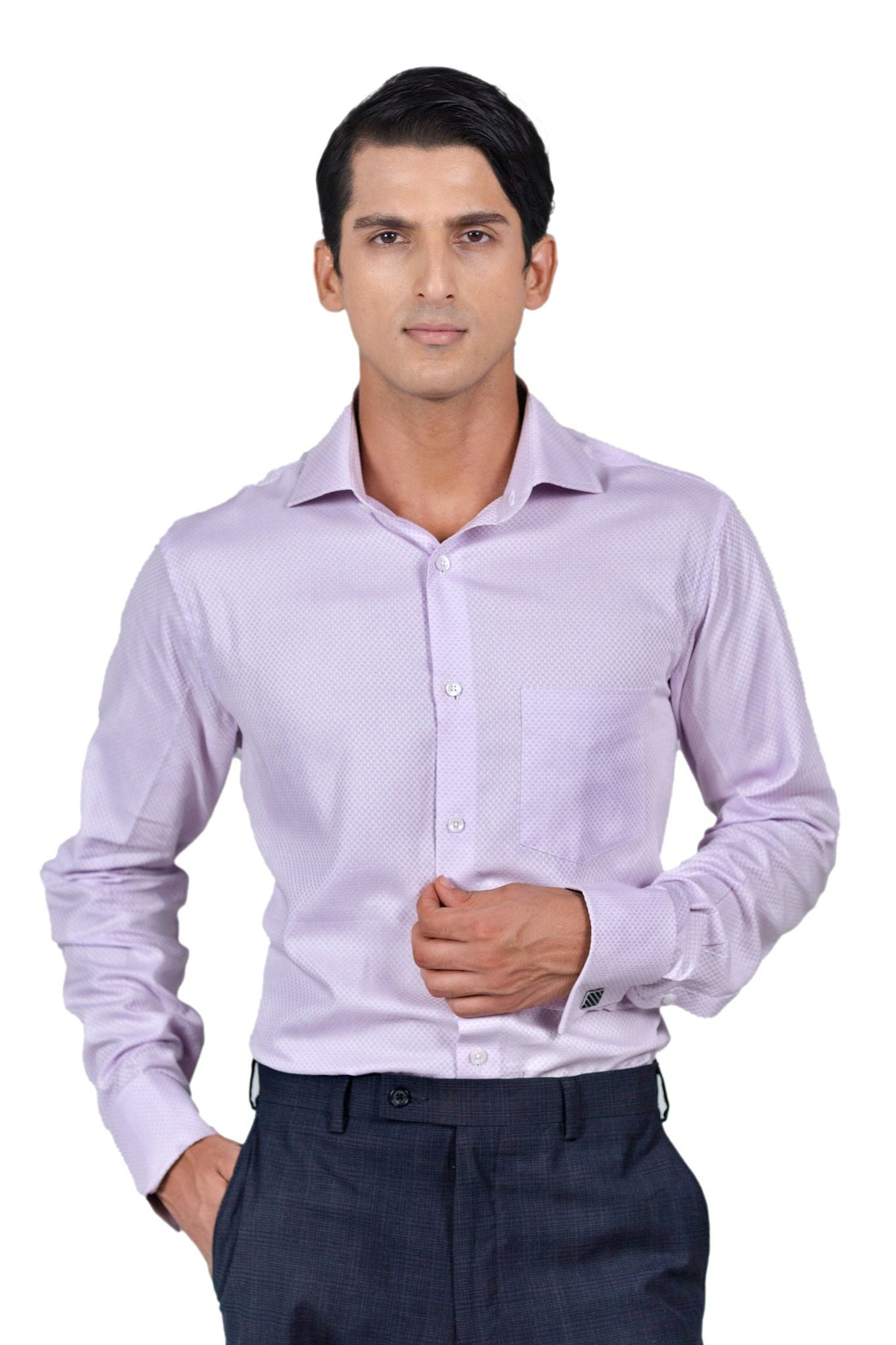 Lavender Checker Dobby French Cuff Shirt 2 Ply