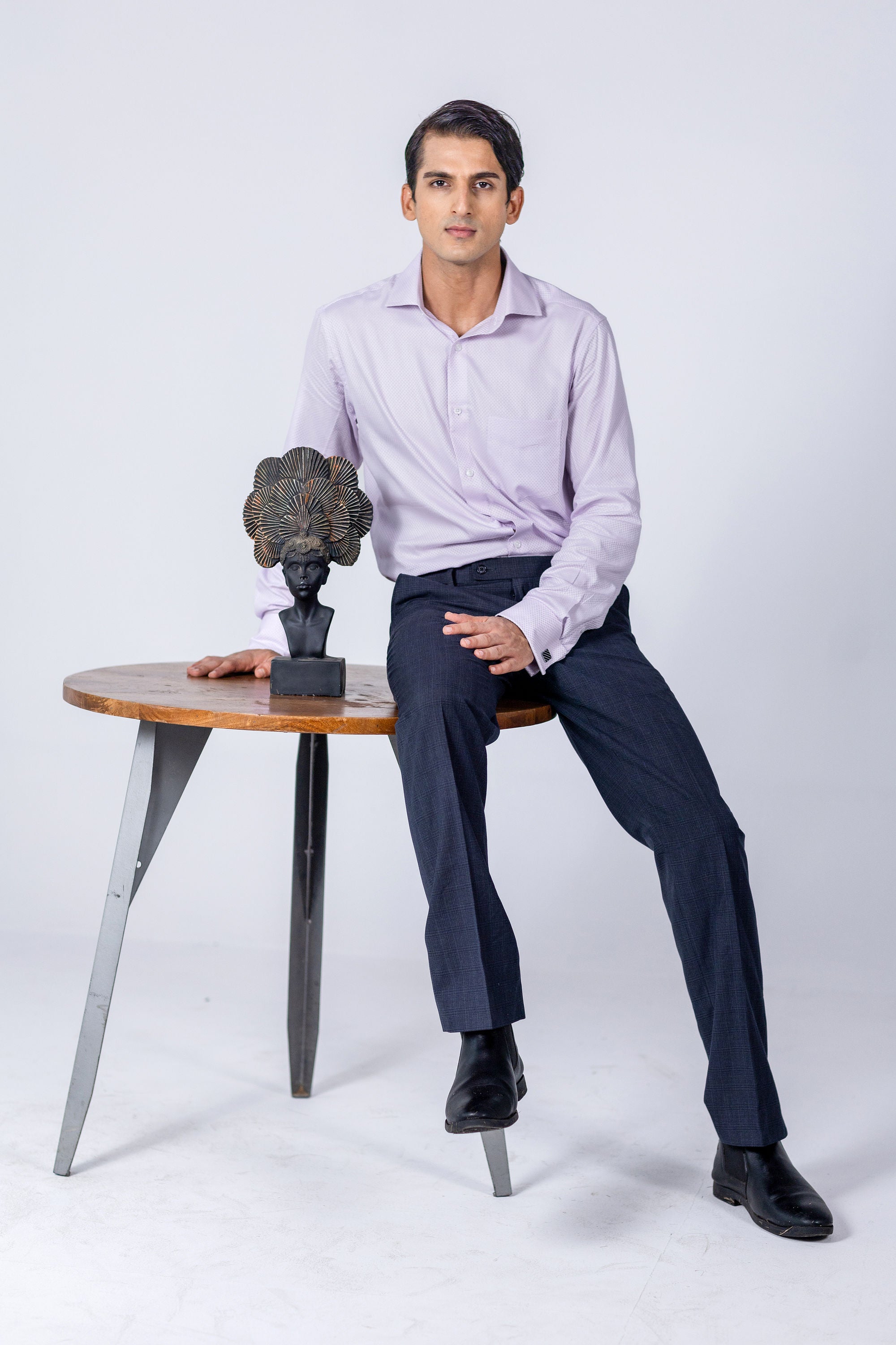 Lavender Checker Dobby French Cuff Shirt 2 Ply – slide 1