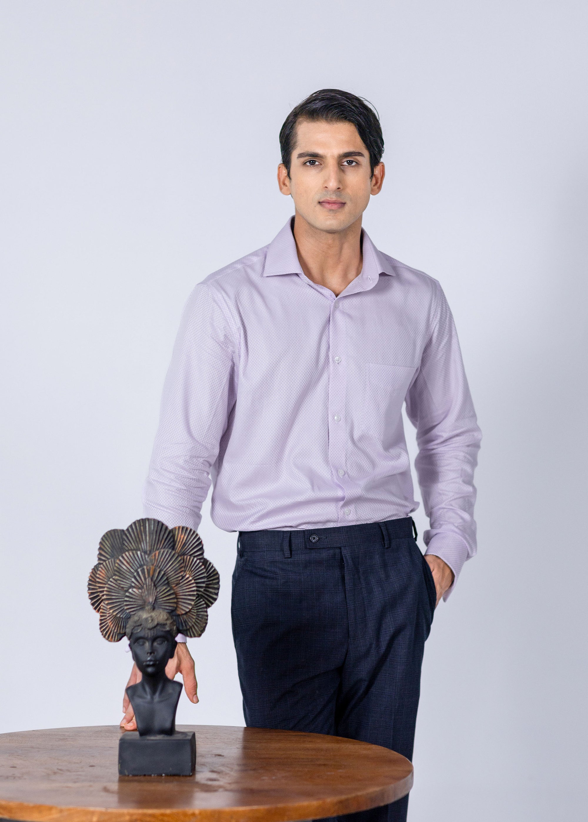 Lavender Checker Dobby French Cuff Shirt 2 Ply – slide 2