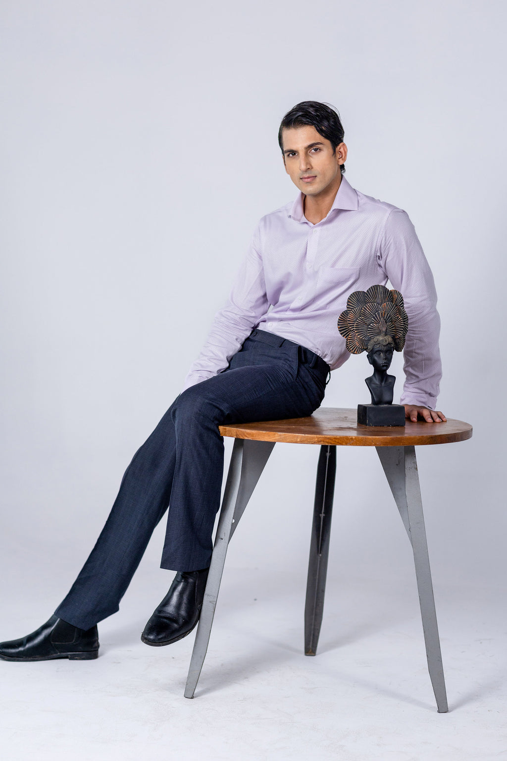 Lavender Checker Dobby French Cuff Shirt 2 Ply