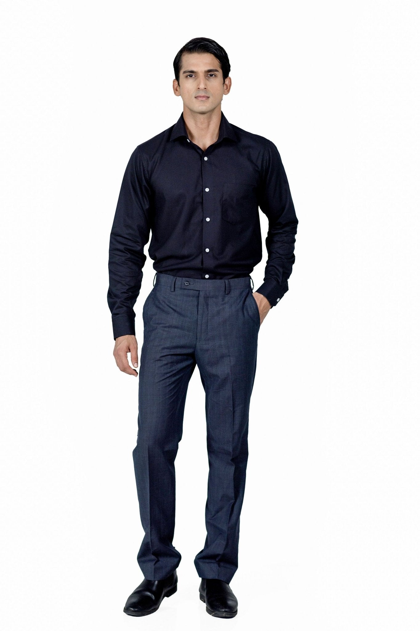 Classic Black Fine Herringbone Shirt 80s 2-Ply