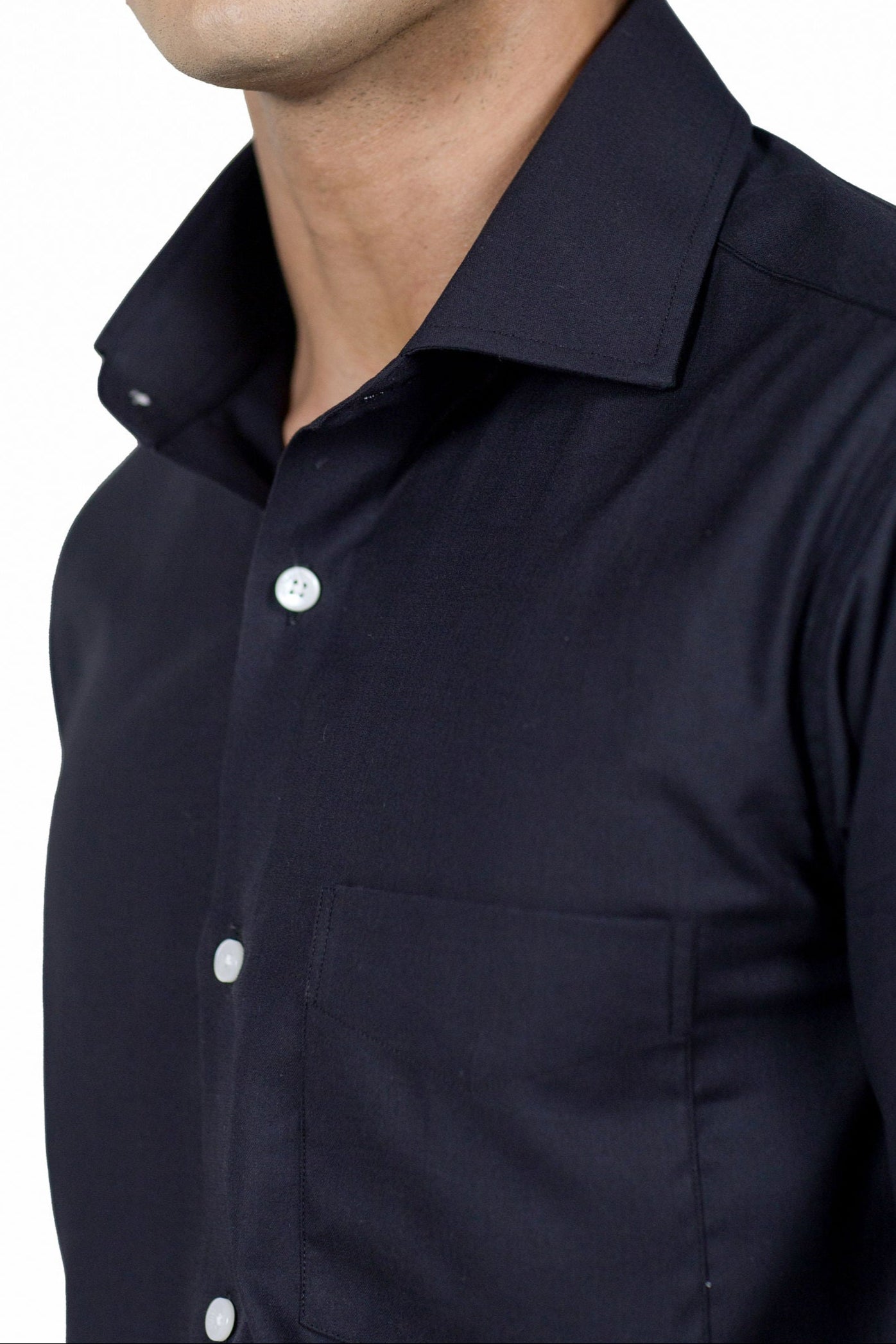 Classic Black Fine Herringbone Shirt 80s 2-Ply