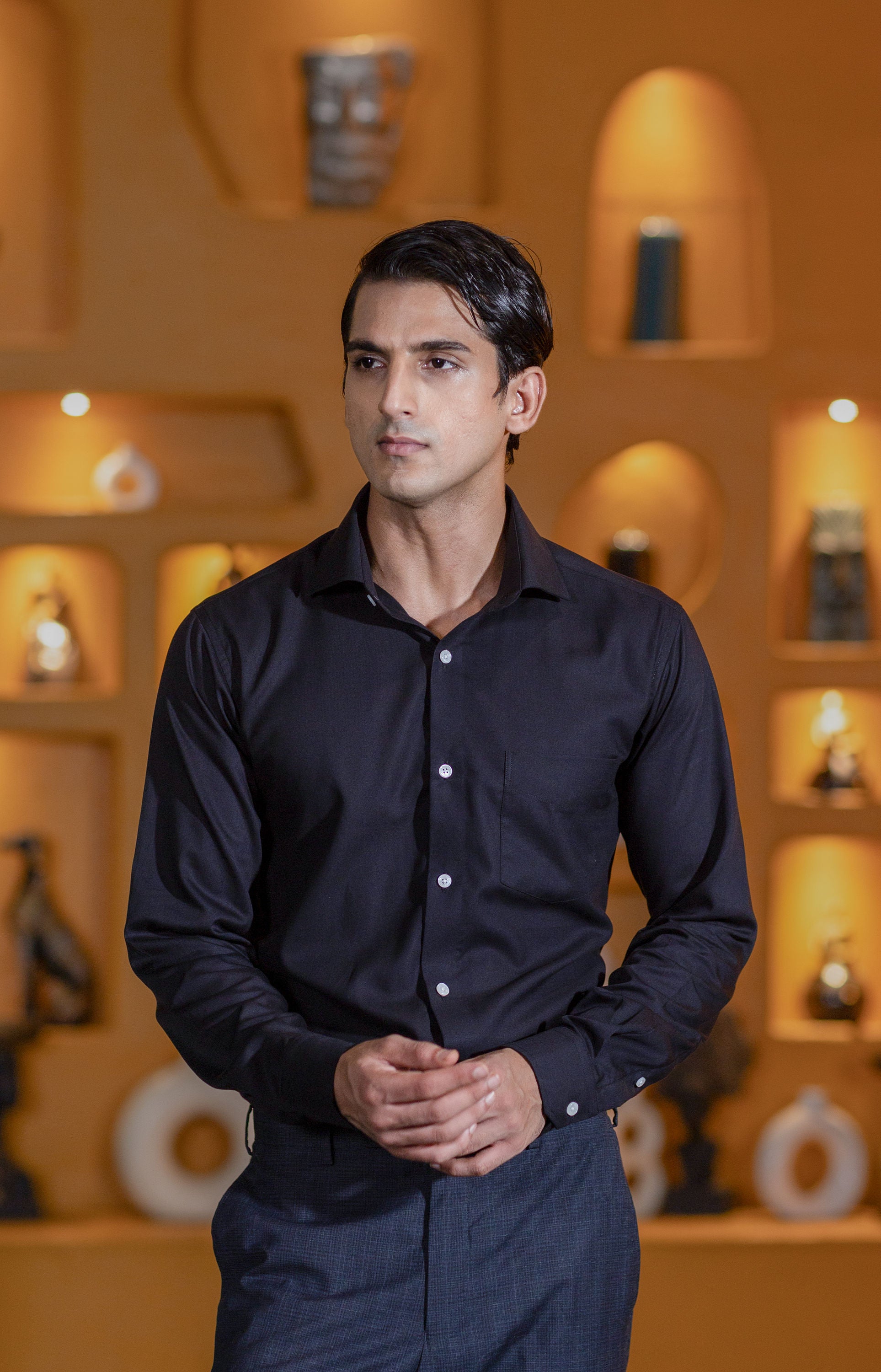 Classic Black Fine Herringbone Shirt 80s 2-Ply – slide 2