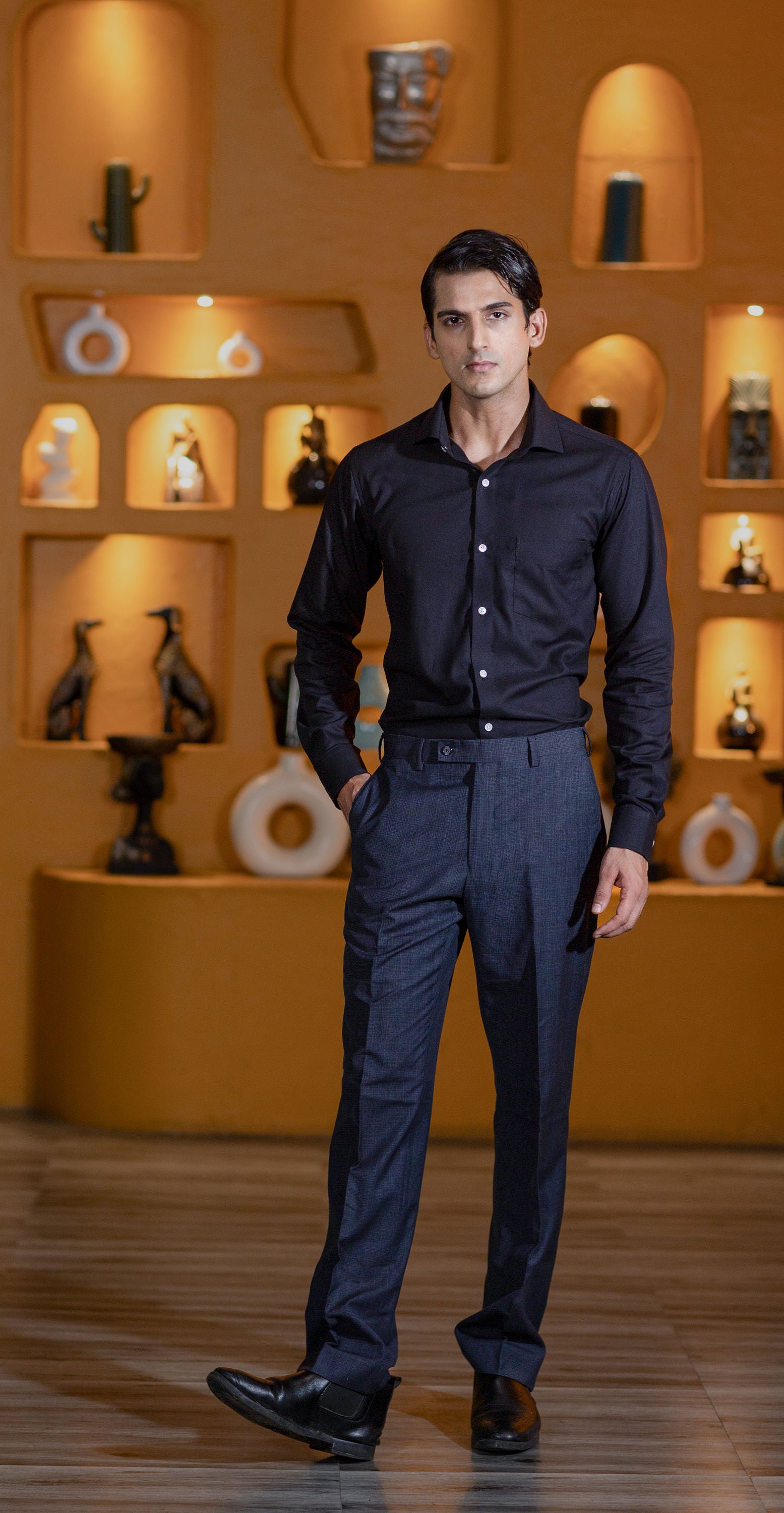 Classic Black Fine Herringbone Shirt 80s 2-Ply – slide 4