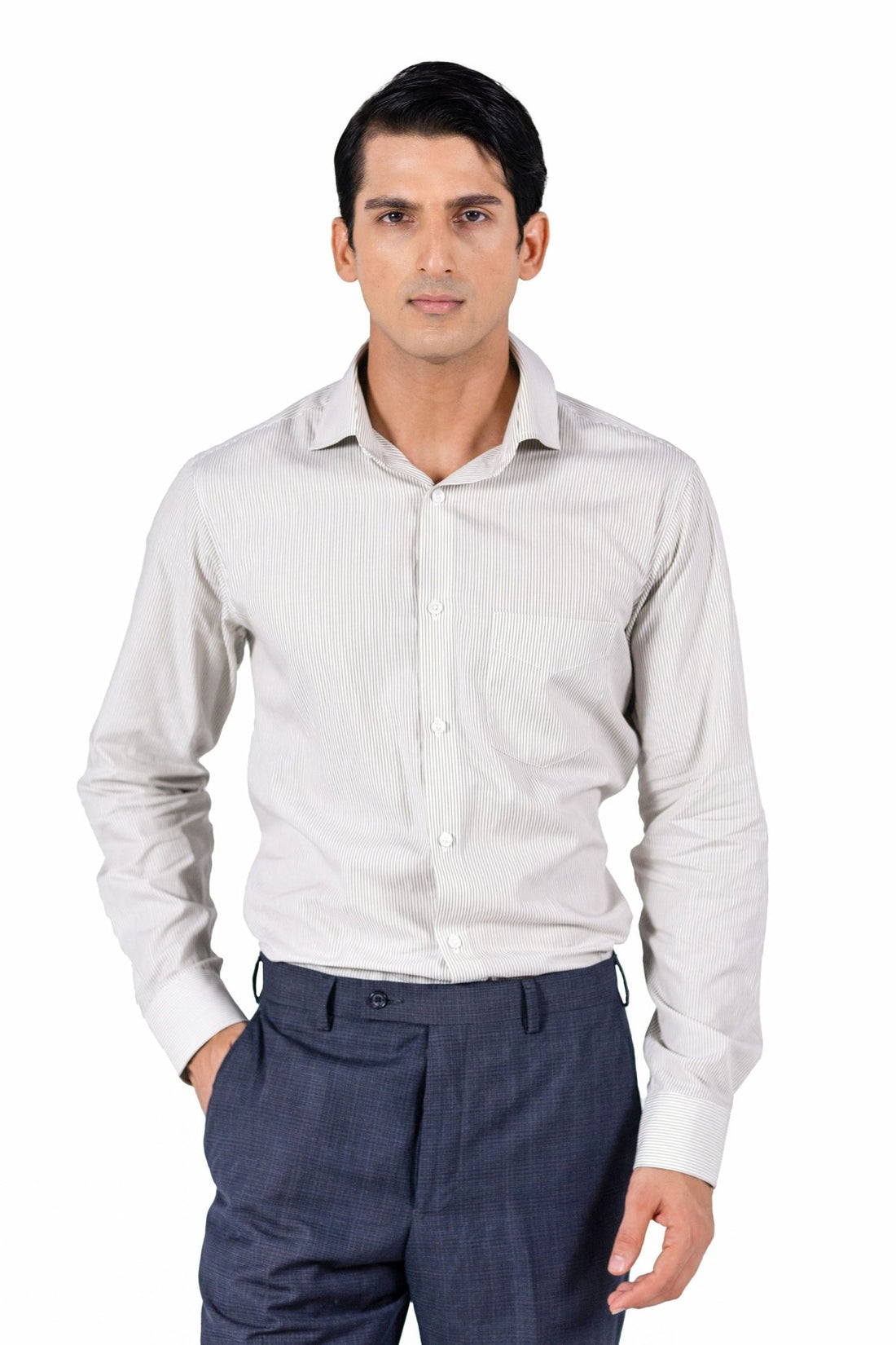 Beige Pinstripe 80s 2-Ply Organic Cotton