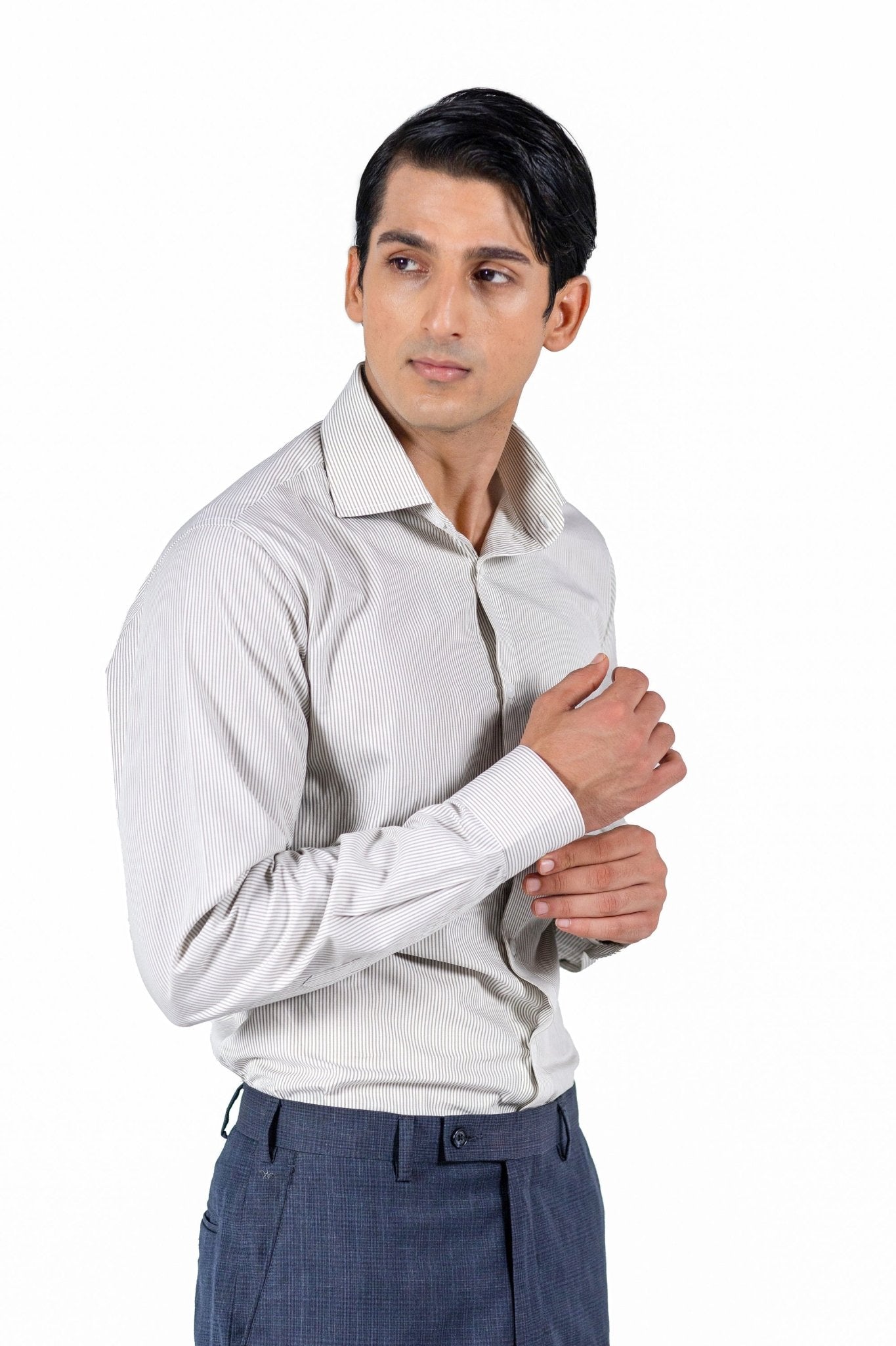 Beige Pinstripe 80s 2-Ply Organic Cotton