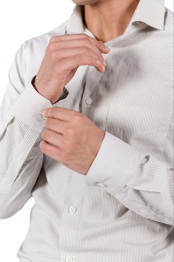 Beige Pinstripe 80s 2-Ply Organic Cotton