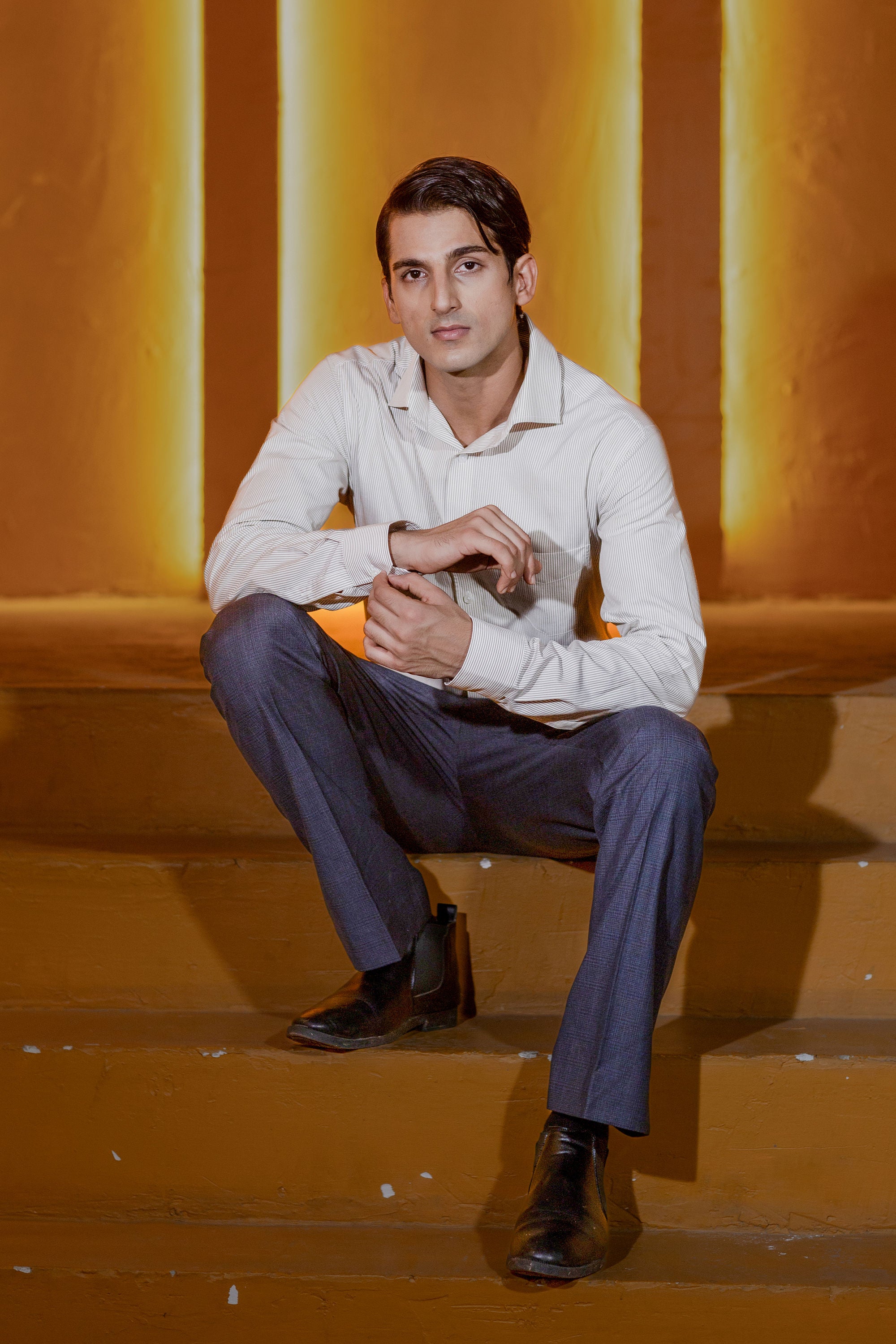 Beige Pinstripe 80s 2-Ply Organic Cotton – slide 1