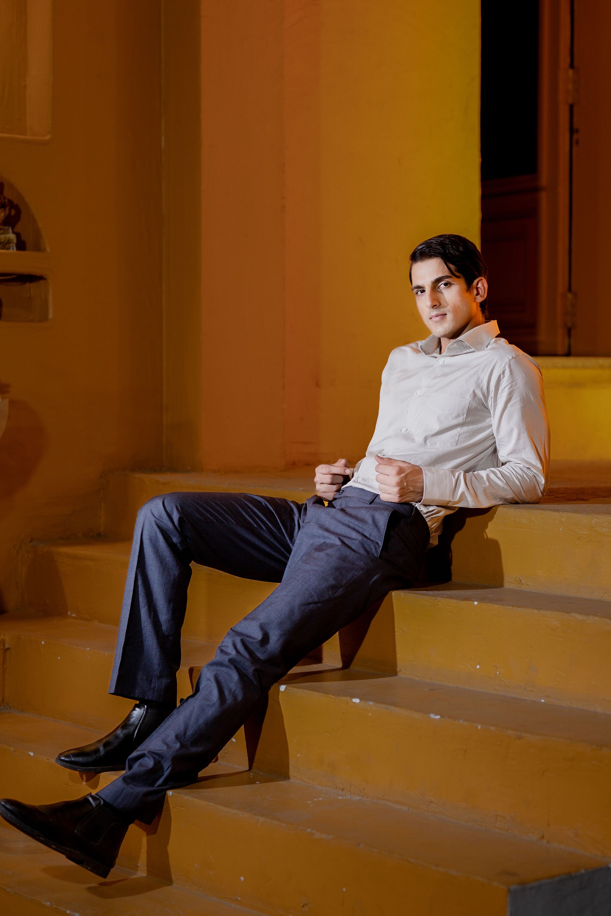 Beige Pinstripe 80s 2-Ply Organic Cotton – slide 2